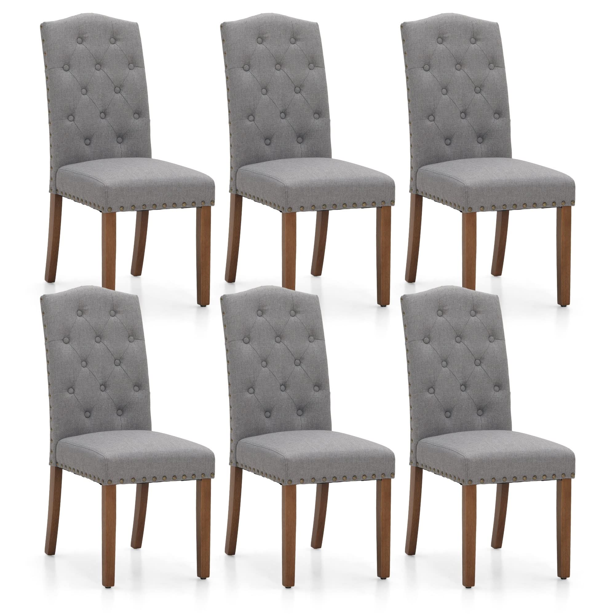 MAISON ARTS Tufted Dining Chairs Set of 6 - High Back Upholstered Fabric Parsons Chairs with Solid Wood Legs for Kitchen & Dining Room - Comfortable Padded Grey Side Chairs for Family Gatherings & Dinner Parties