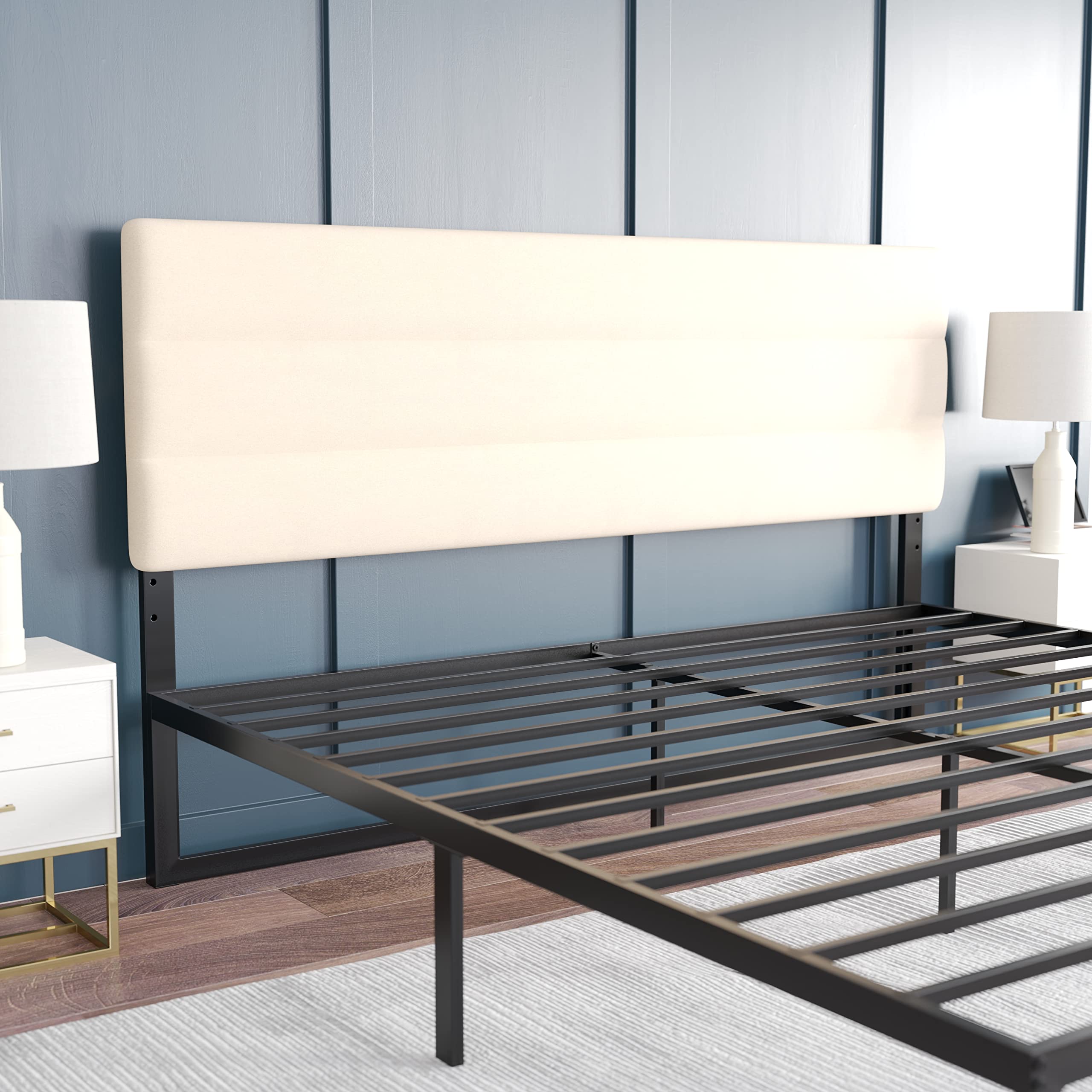 EMMA + OLIVER Gannon King Headboard - Cream Fabric Upholstered Adjustable Height Bed Frame Headboard - Easy 30-Minute Assembly - Fits Most Bed Frames (Not Included) - Perfect for Master Bedroom, Guest Room & Home Decor