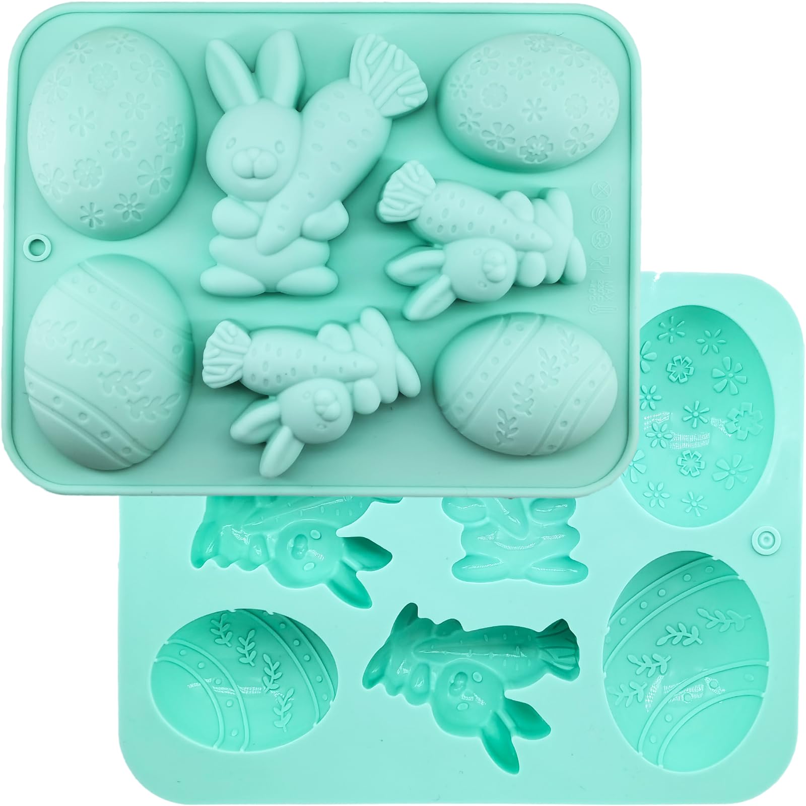 Easter Egg and Bunny Chocolate Molds - 2 Pack Non-Stick Silicone Easter Molds for DIY Chocolate, Candy, Muffins, Soap & Cake Decorating - Perfect for Easter Crafts, Holiday Baking and Party Treats