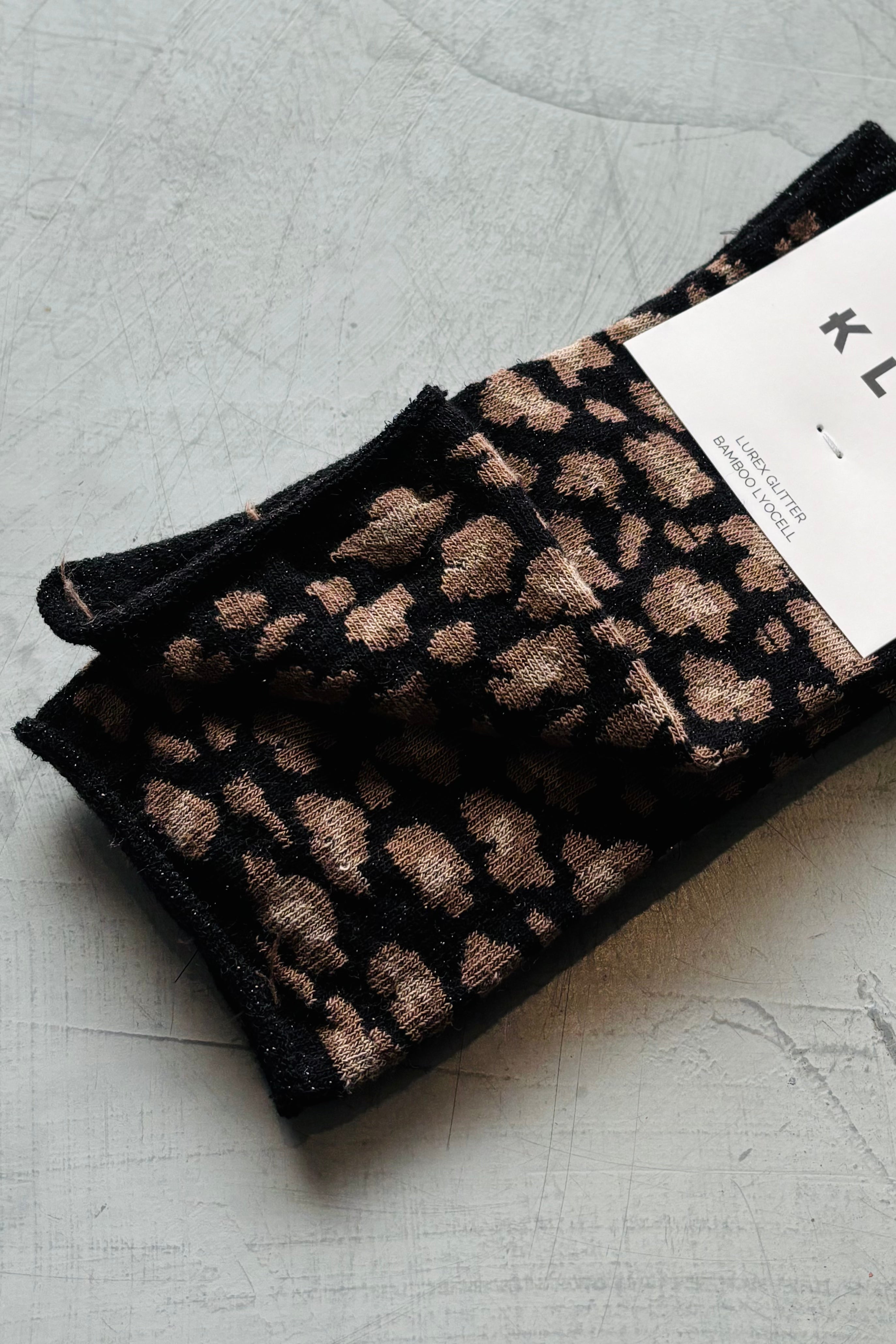 KLUE Glitter Lurex Socks - Leopard Print Black Fashion Socks for Women, Party, Holiday & Special Occasions