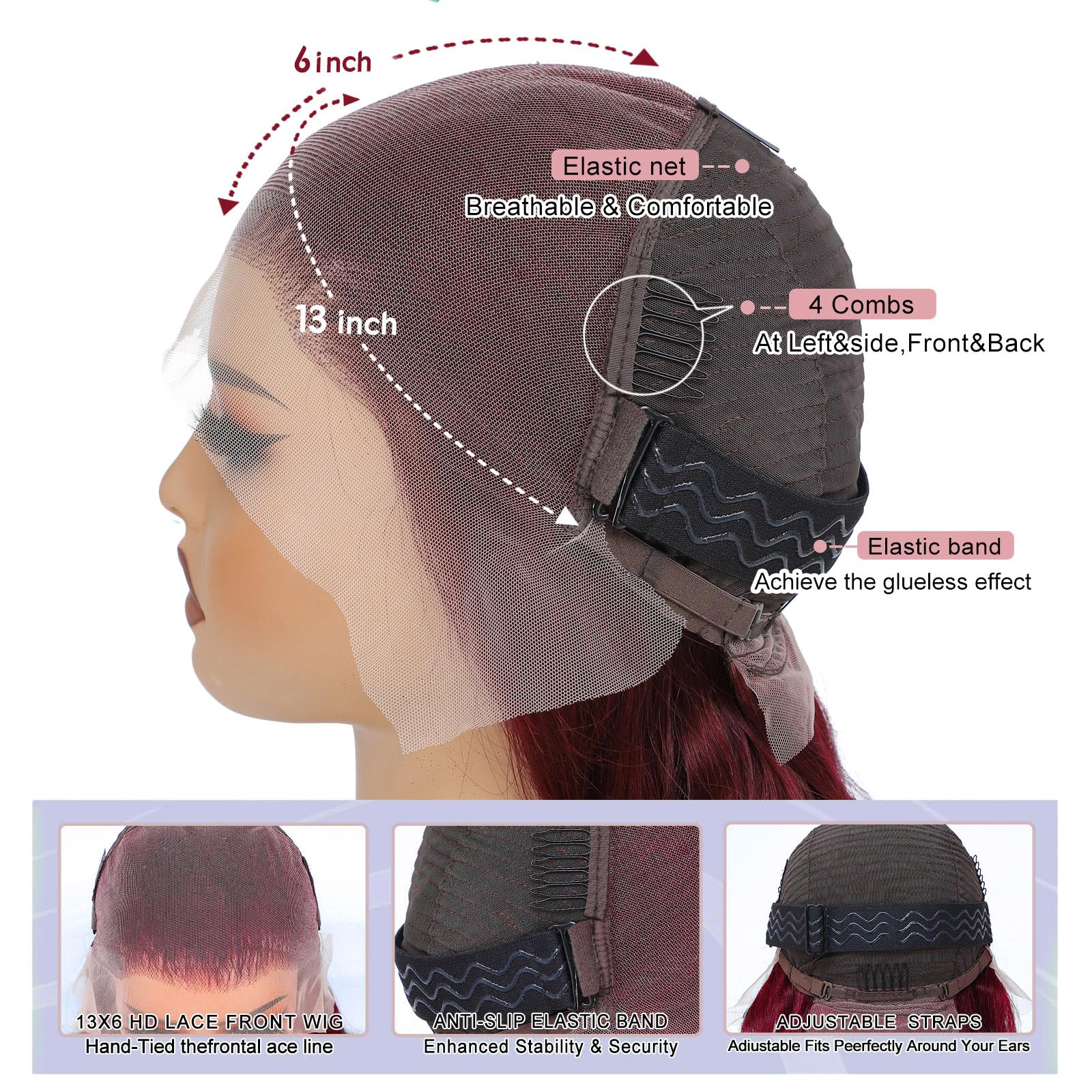 30 Inch Burgundy 99J Body Wave Lace Front Wig - 13x6 HD Transparent Lace Human Hair Wig with Pre-Plucked Hairline & Baby Hair - 200% Density Glueless Lace Frontal Wig for Women - Perfect for Daily Wear, Cosplay, and Special Occasions