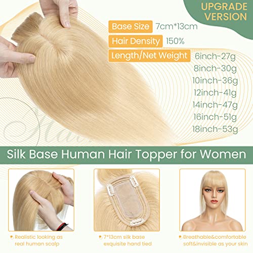 Clip in Human Hair Topper with Silk Base - Natural Looking Hairpiece for Thinning Hair - Perfect for Daily Wear, Special Occasions & Styling