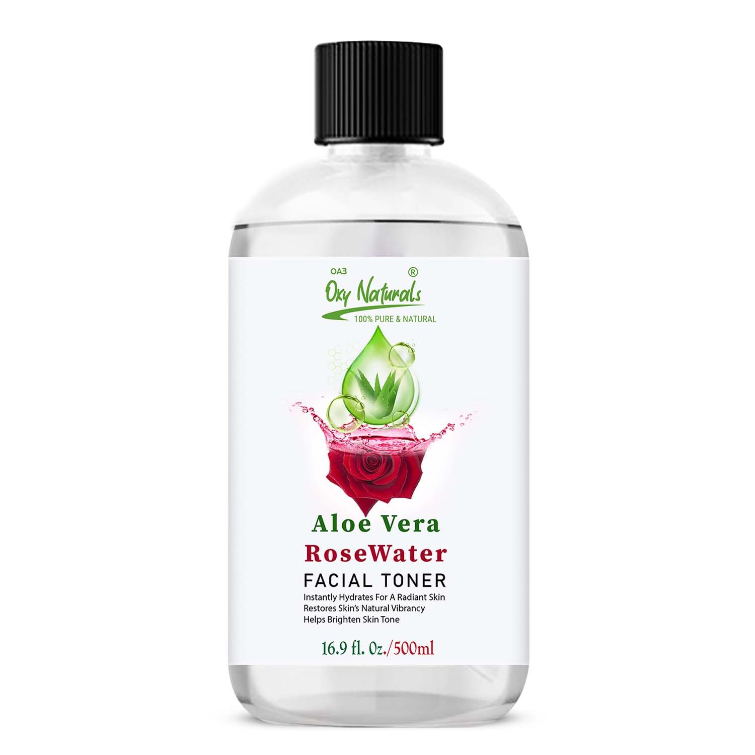 **Organic Aloe Vera Gel & Rose Water Facial Toner 500ml - Hydrating, Cooling & Glowing Skin Mist for Moisturizing & Soothing - Perfect for Face, Body & Hair - Ideal for Daily Skincare, Sunburn Relief & Makeup Setting**