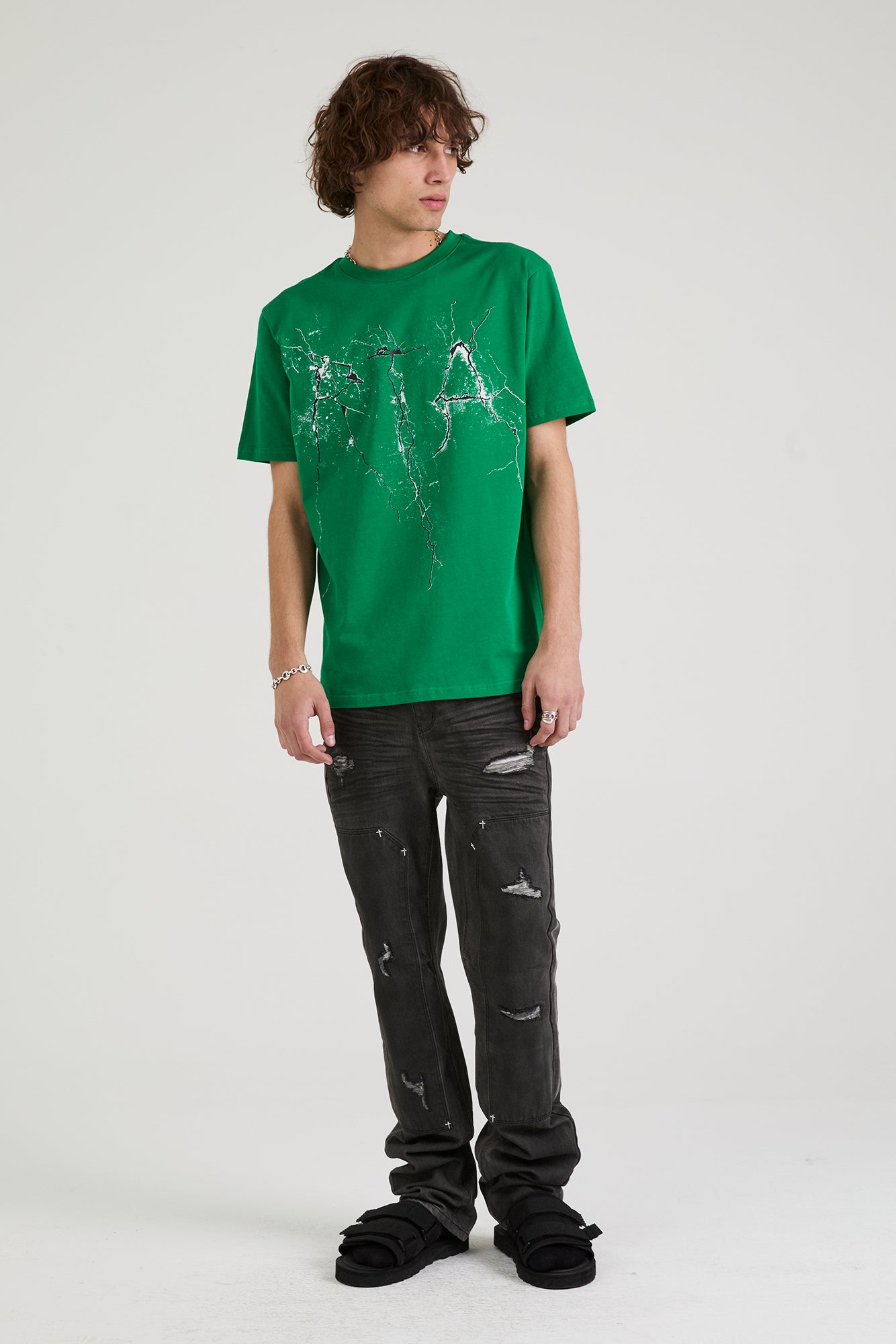 Liam Short Sleeve T-Shirt for Men | Green Cracked Logo Graphic Tee | Casual Streetwear & Everyday Outfit Essential