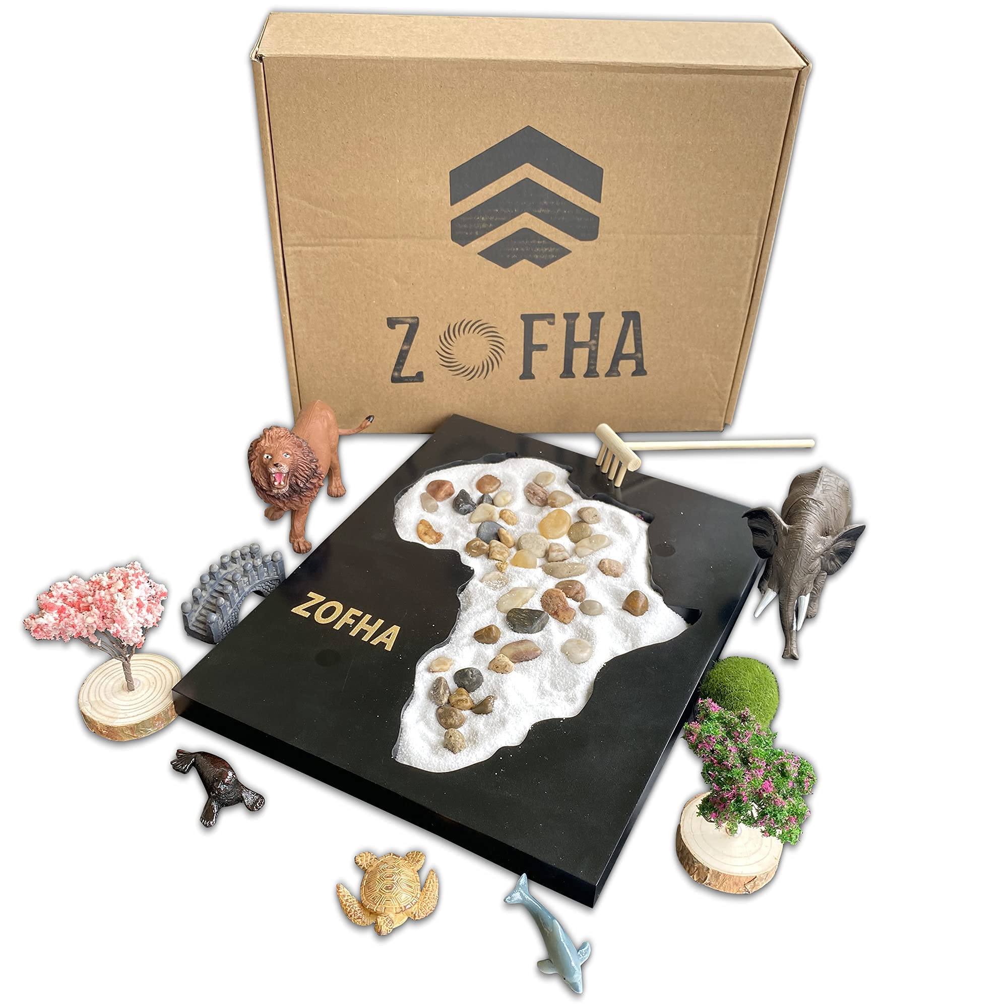 ZOFHA African Zen Garden Decor - 8x10 Inch Black Meditation Tabletop Decor for Office, Living Room & Home - Stress Relief Desktop Accessory for Relaxation & Mindfulness