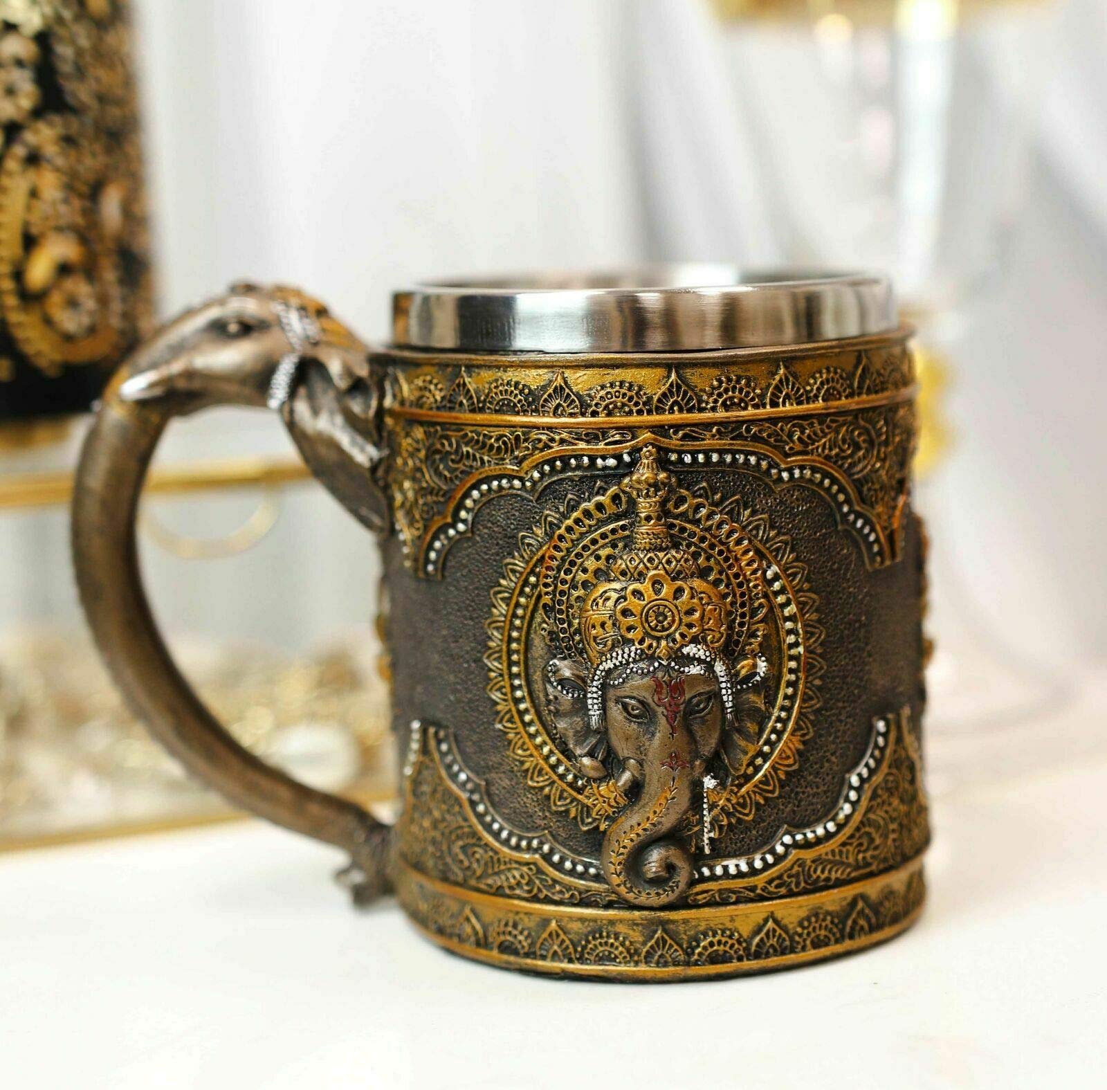 Lord Ganesha Coffee Mug with Elephant Trunk Handle - Hindu God of Success Ganapati Ceramic Cup for Home Office Décor | Perfect Gift for Yoga Meditation & Spiritual Tea Time