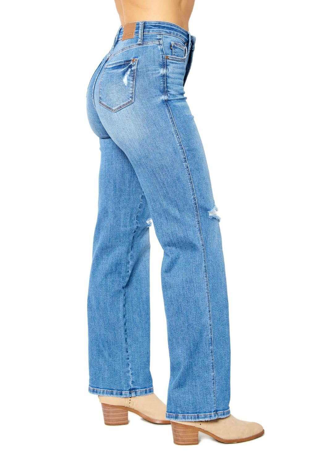 Judy Blue Women's High Rise Tummy Control Straight Leg Jeans - 5 Pocket Stretch Denim Pants for Comfort & Style | Perfect for Work, Casual Wear & Everyday Outfits
