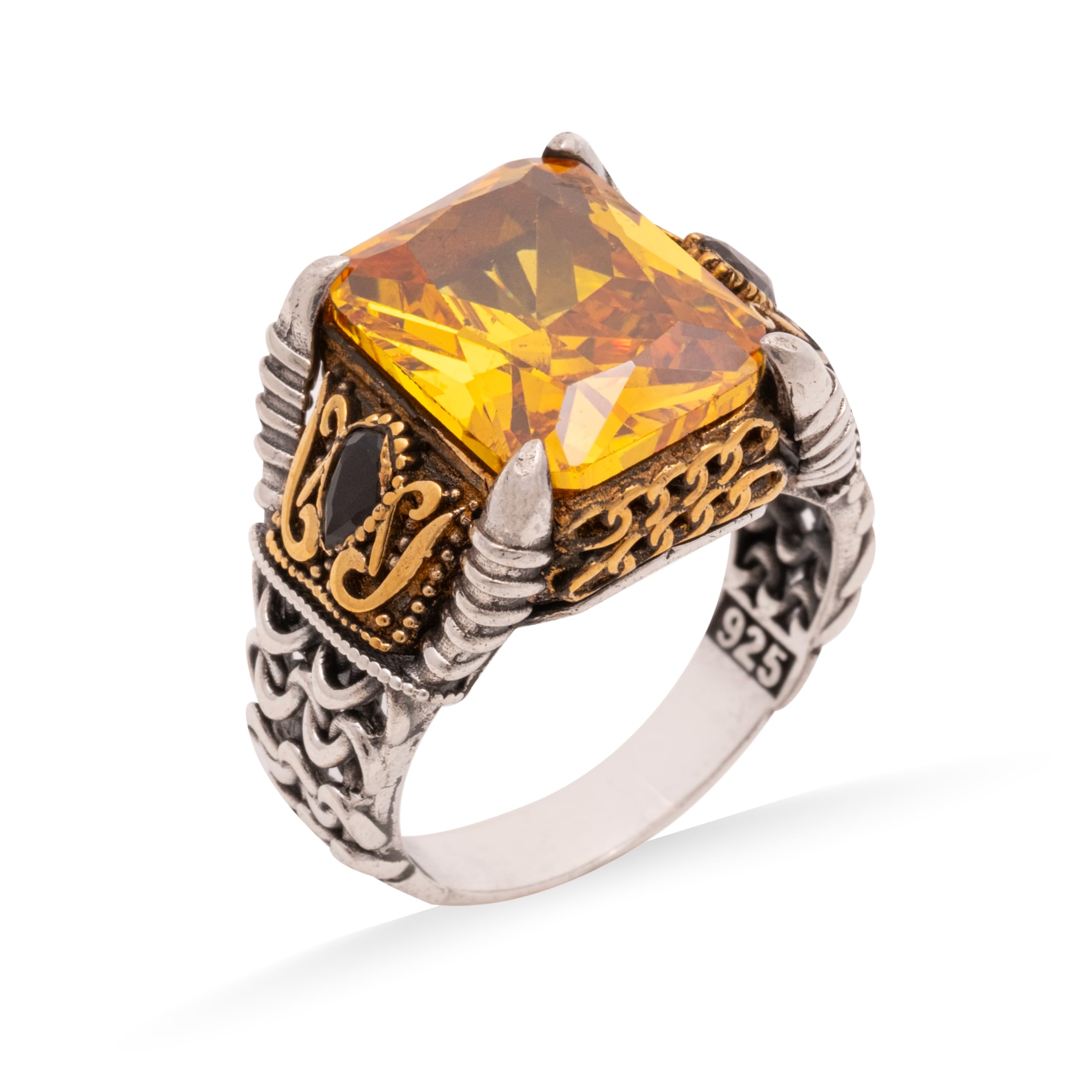 Handmade 925 Sterling Silver Yellow Peridot Ring for Men - Classic Vintage Turkish Jewelry - Perfect Gift for Father's Day, Anniversary & Birthday - Ideal for Casual Wear, Formal Events & Special Occasions