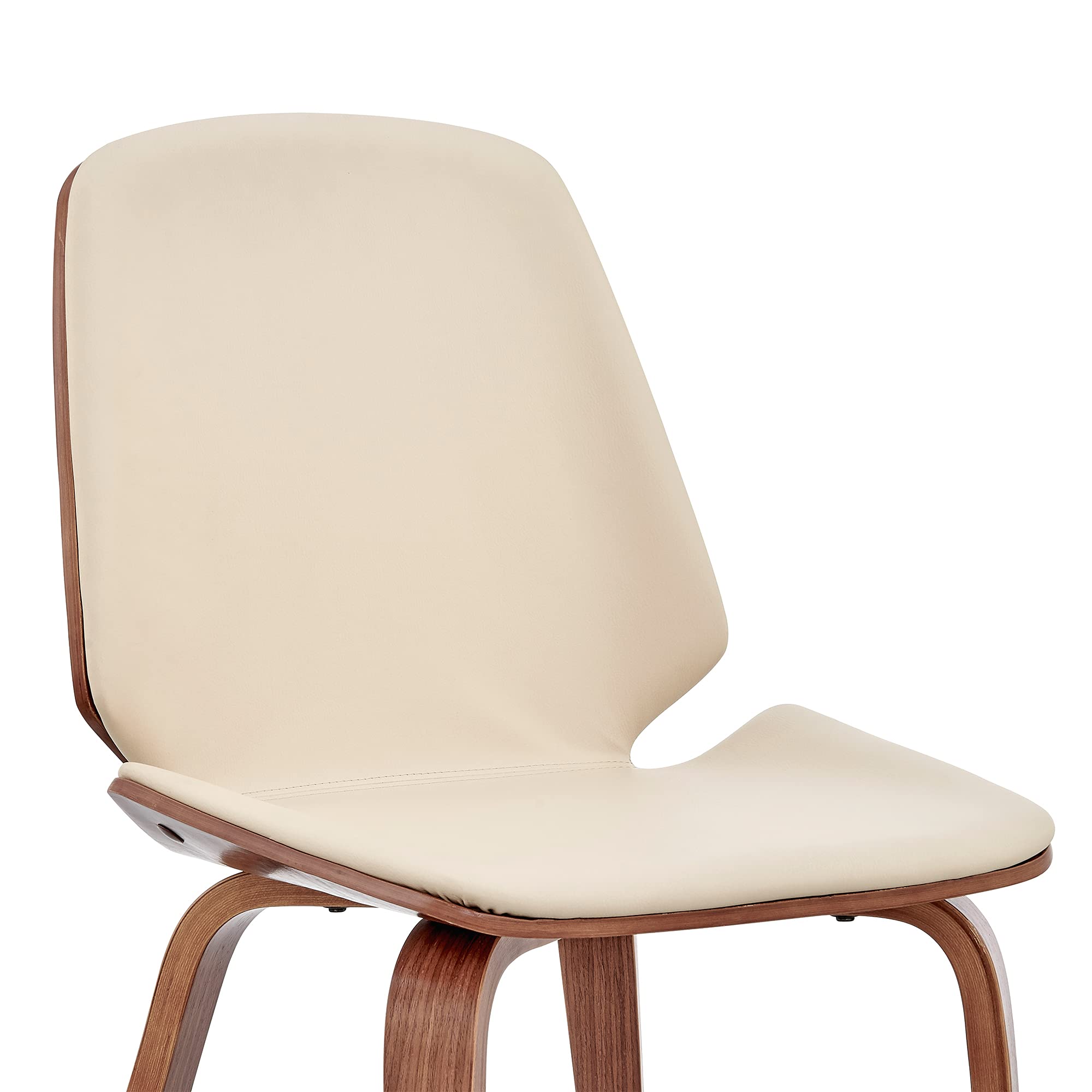Armen Living Brinley Mid-Century Modern Dining Chair - Cream Faux Leather & Walnut Wood Accent Chair for Kitchen, Dining Table, Home Office Desk & Vanity | Perfect for Small Spaces & Contemporary Decor