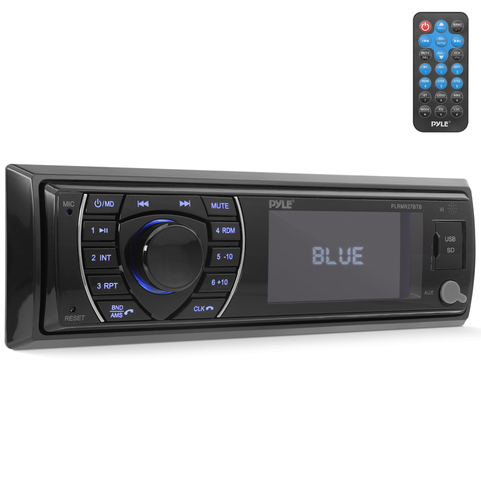 Pyle PLRMR27BTB Bluetooth Marine Stereo Receiver - 12V Single DIN Boat Radio with Digital LCD Display, USB/SD/MP3 Playback, AM/FM Radio, RCA Output & Remote Control - Perfect for Boats, Yachts & Marine Vehicles