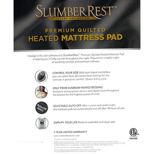 Sunbeam Premium Luxury Quilted Heated Electric Mattress Pad - Queen Size, Ultra Soft & Energy Efficient, Perfect for Cold Winter Nights & Arthritis Pain Relief - Ideal for Home, Bedroom & Guest Room Use