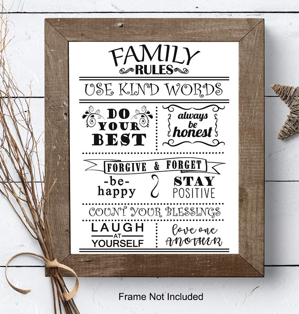 Family Rules Wall Art - Inspirational Positive Quotes for Kids Room Decor - Boys & Girls Bedroom Picture - Motivational Print for Home & Office