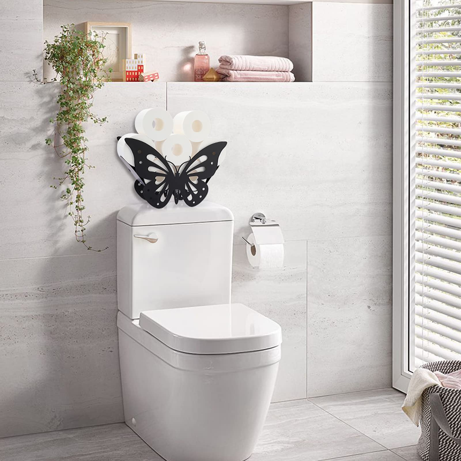Freestanding Metal Toilet Paper Holder - Black Butterfly Design for Bathroom, Kitchen, or Office | Decorative Toilet Paper Organizer for Table, Counter, Floor & Wall Storage | Sumnacon Toilet Paper Roll Stand