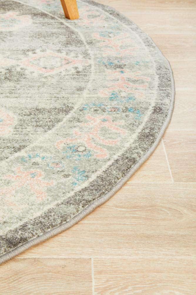 Stylish Avenue Grey & Pink Round Rug - Soft & Durable Home Decor for Living Room, Bedroom, Nursery - Perfect for Boho & Modern Interiors