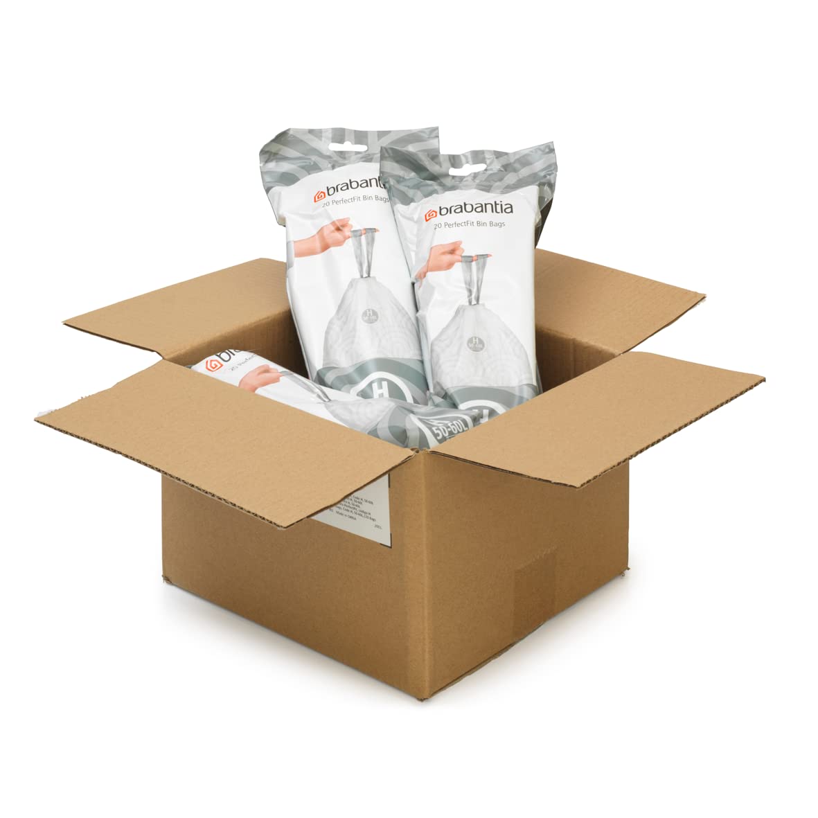 Brabantia PerfectFit Drawstring Trash Bags - 13.2-16 Gallon Heavy Duty Kitchen Garbage Bags (120 Count) - Leakproof & Odor Control for Home, Office & Outdoor Use