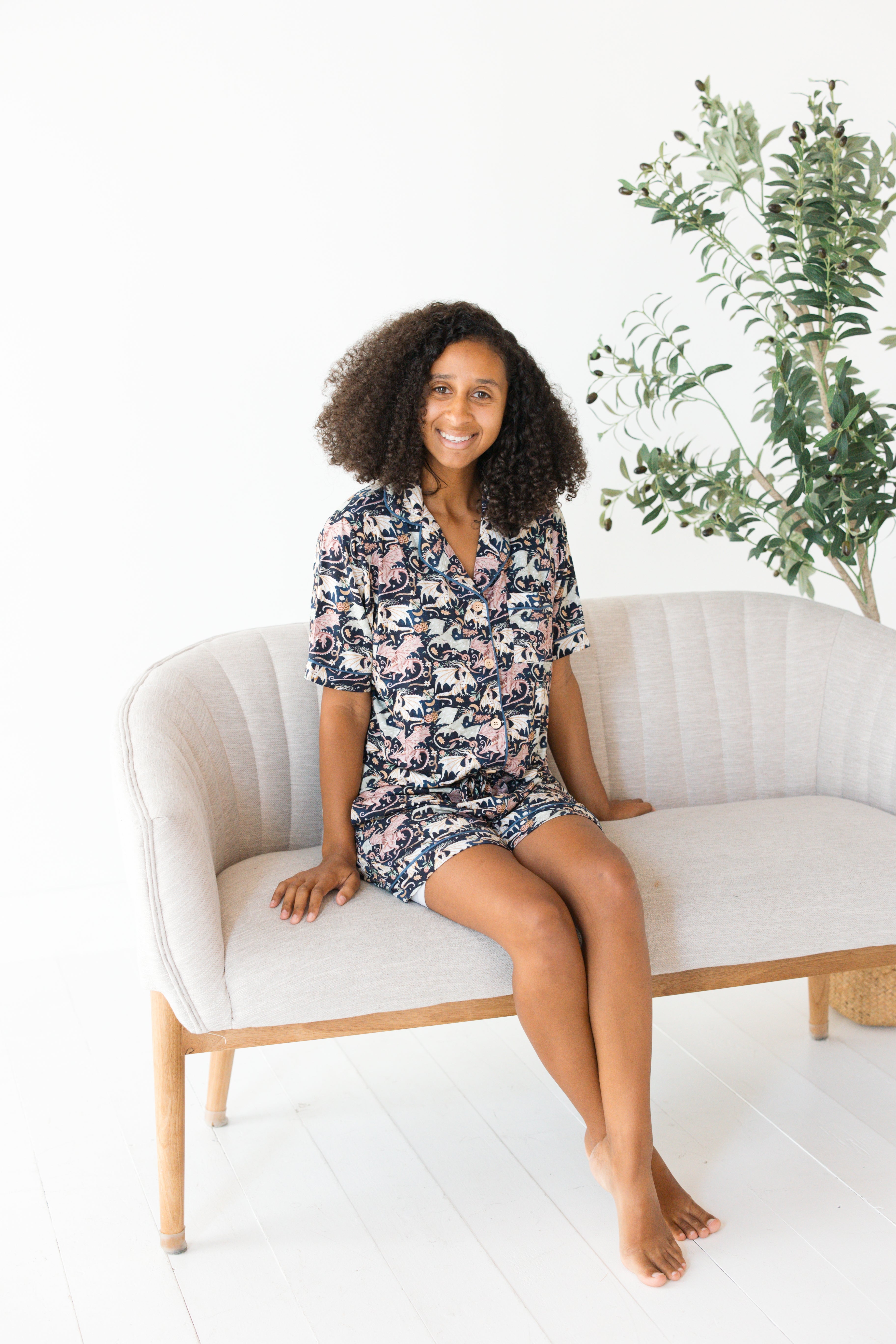 Dancing Dragons Women's Relaxed Short Sleeve Pajama Set - Soft & Comfortable Sleepwear for Lounge & Bedtime