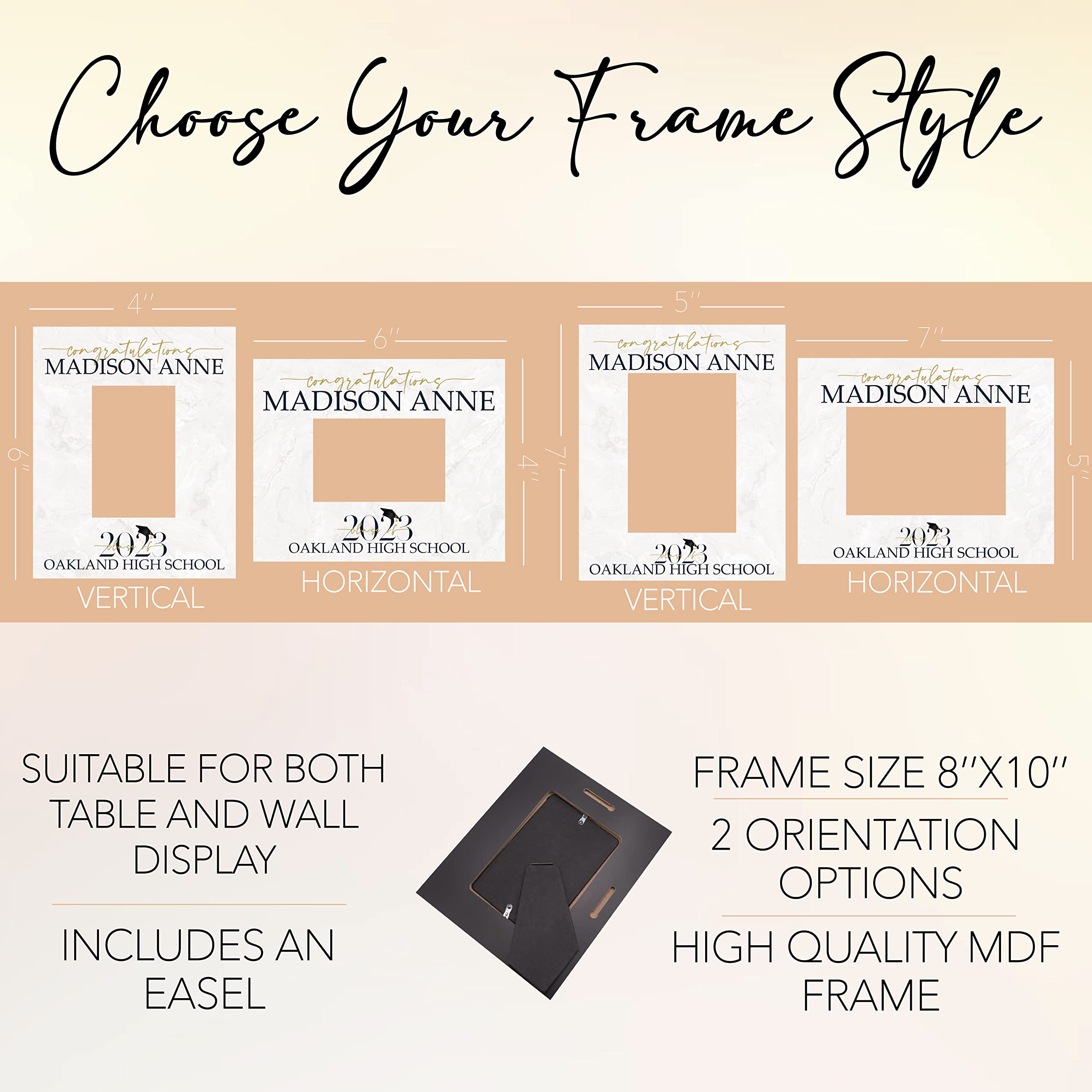 Personalized Graduation Picture Frame with Name & School - Custom 4x6 or 5x7 Photo Holder - Perfect Graduation Gift for High School, College & University Graduates (Class of 2023) - Great for Displaying Graduation Photos in Dorm Rooms, Offices or as Keepsake