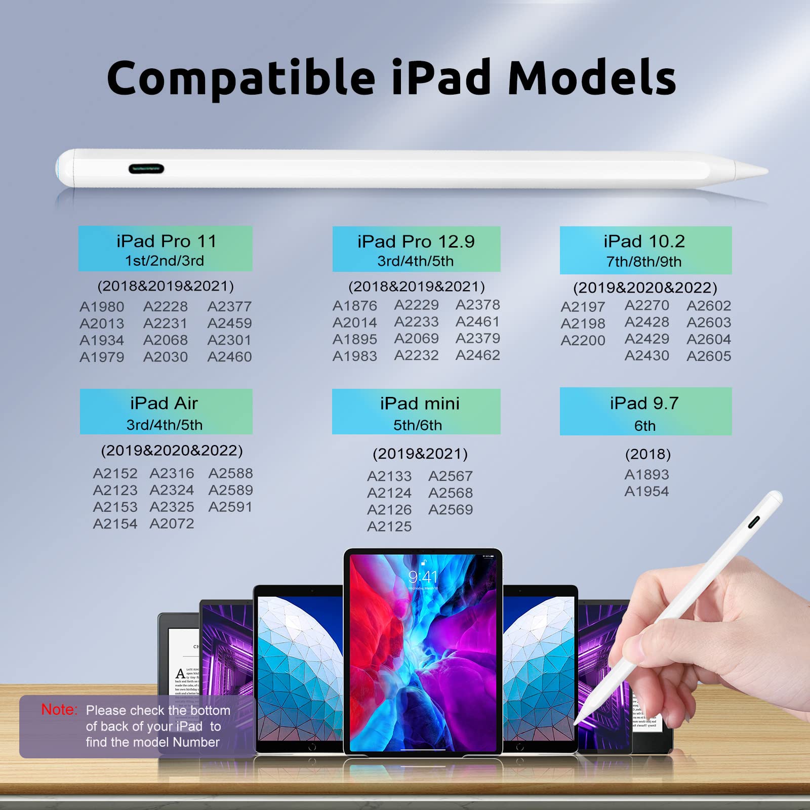 Evach Stylus Pencil for iPad - Apple Pencil 2nd Gen Alternative with Wireless Charging & USB-C, Compatible with iPad Air 4th/5th Gen, iPad 10th/9th/8th Gen, iPad Pro 12.9