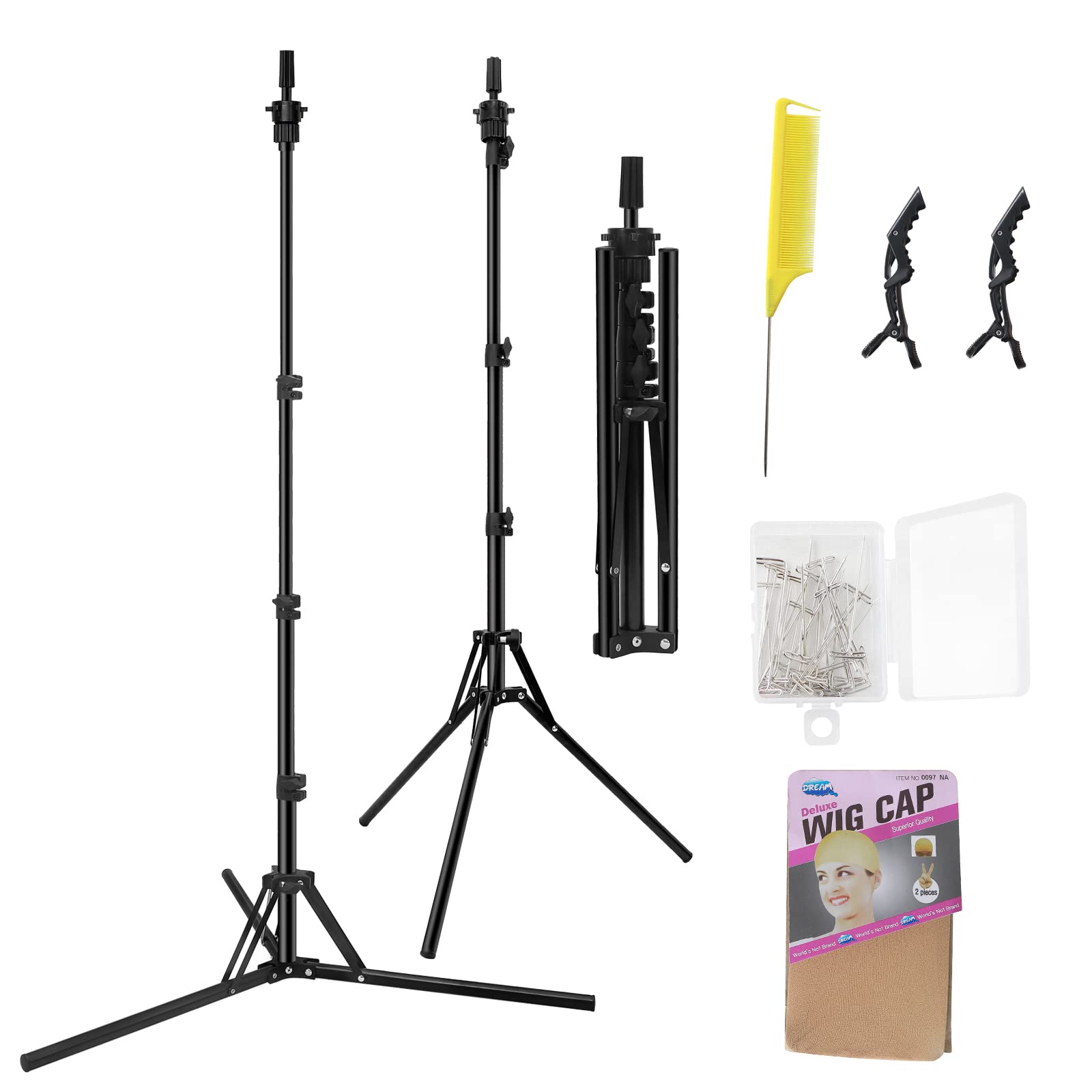 Adjustable Metal Wig Stand Tripod - Foldable Mannequin Head Holder for Cosmetology, Hairdressing & Styling Training | Perfect for Salon, Home Use & Wig Display