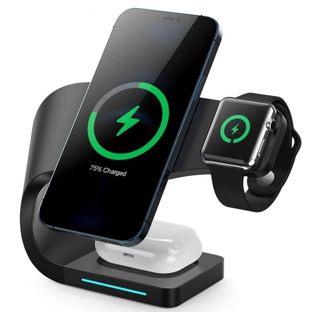 3-in-1 Magnetic Wireless Charger Stand for iPhone 12/13/14/15 Pro Max - Fast Charging Station for AirPods & Apple Watch - Perfect for Home, Office & Travel