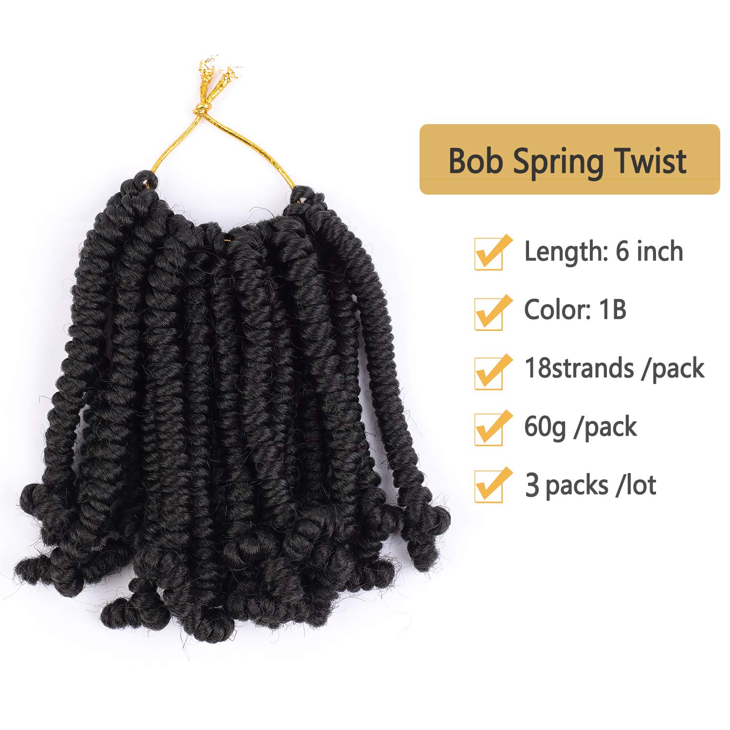 Bob Spring Crochet Hair - Short Passion Twist Bomb Twist, Pre-Twisted Spring Twists Synthetic Braiding Hair Extensions for Black Women (6 Inch, Pack of 3, 1B Color) | Easy DIY Protective Style for Everyday Wear & Special Occasions