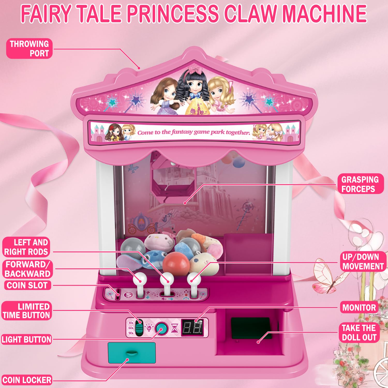 **Pink Princess Claw Machine Toy for Kids - Fun Arcade Game for Girls Ages 3-10 | Perfect for Birthday Gifts, Party Favors & Indoor Play**