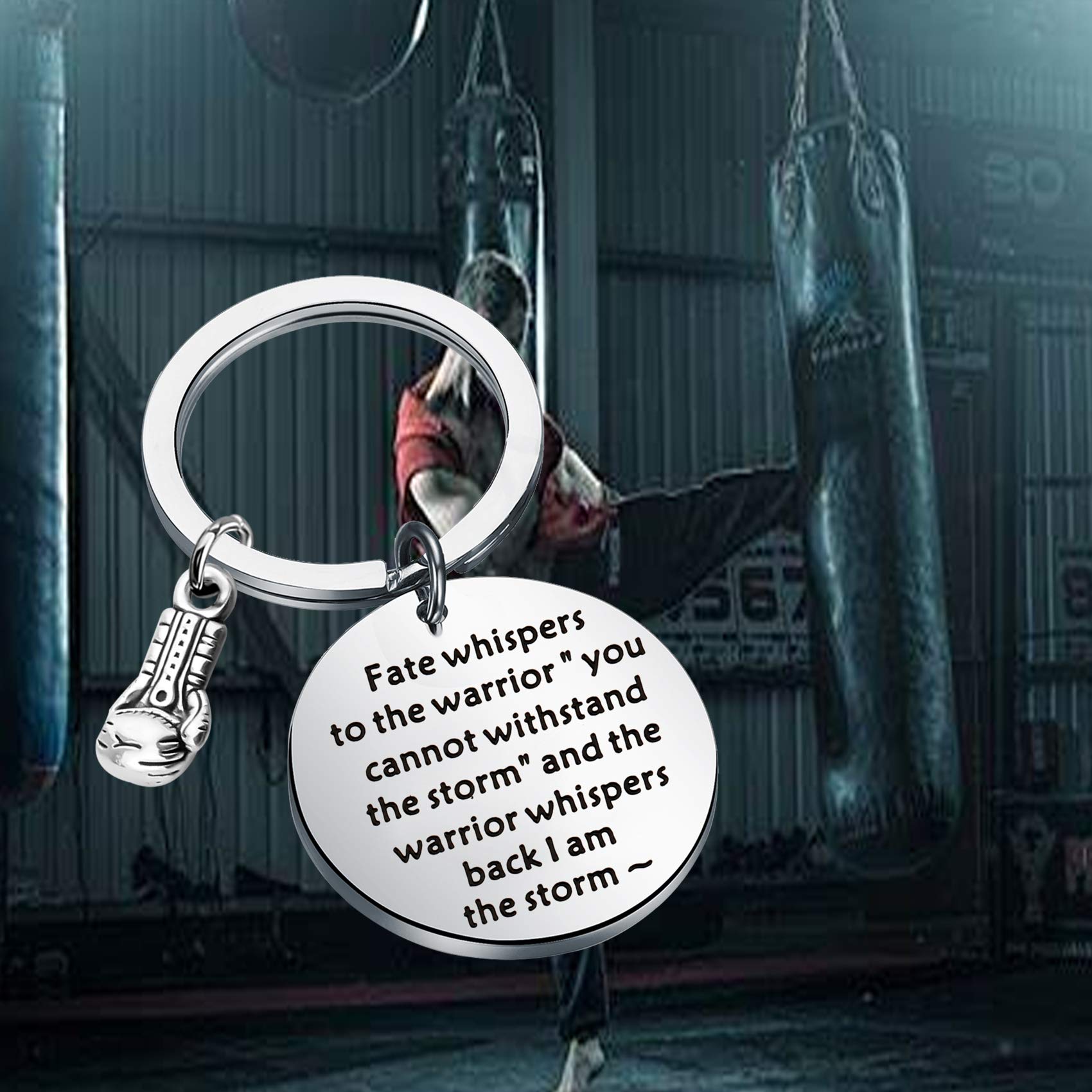 BEKECH Boxing Glove Keychain - Unique Gift for Boxers & Fighters - 'Fate Whispers to The Warrior' Inspirational Keyring - Perfect for Boxing Enthusiasts, Coaches & MMA Fans - Great for Gyms, Training & Motivational Gifts