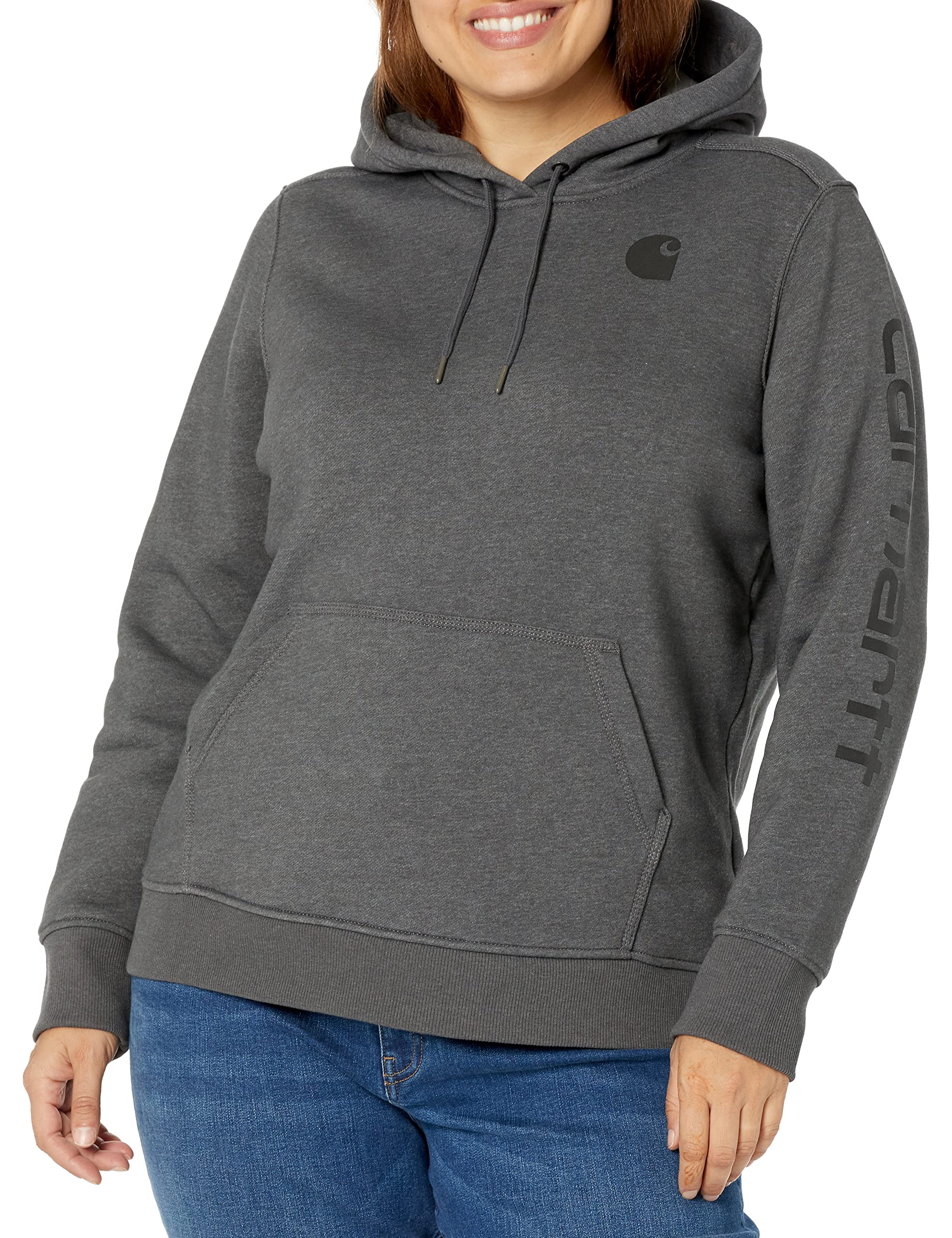 Carhartt Women's Relaxed Fit Midweight Logo Sleeve Graphic Sweatshirt - Cozy Casual Pullover for Work, Outdoor & Everyday Wear