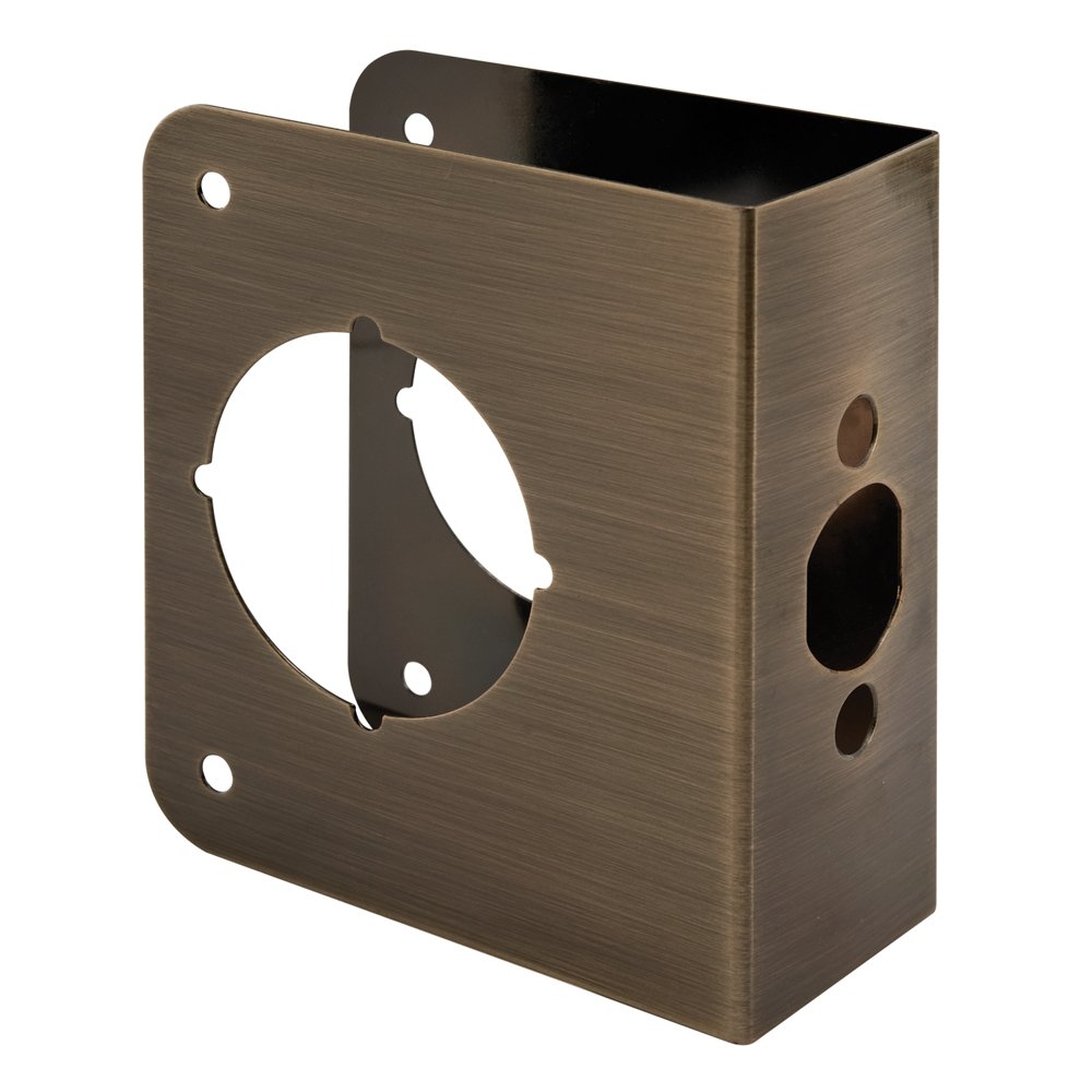 Prime-Line U 9573 Brass Door Lock & Reinforcement Plate - 1-3/4 Inch Thick Door Hardware - Antique Brass Finish (Single Pack) - Secure Your Home Office, Bedroom & Entry Doors