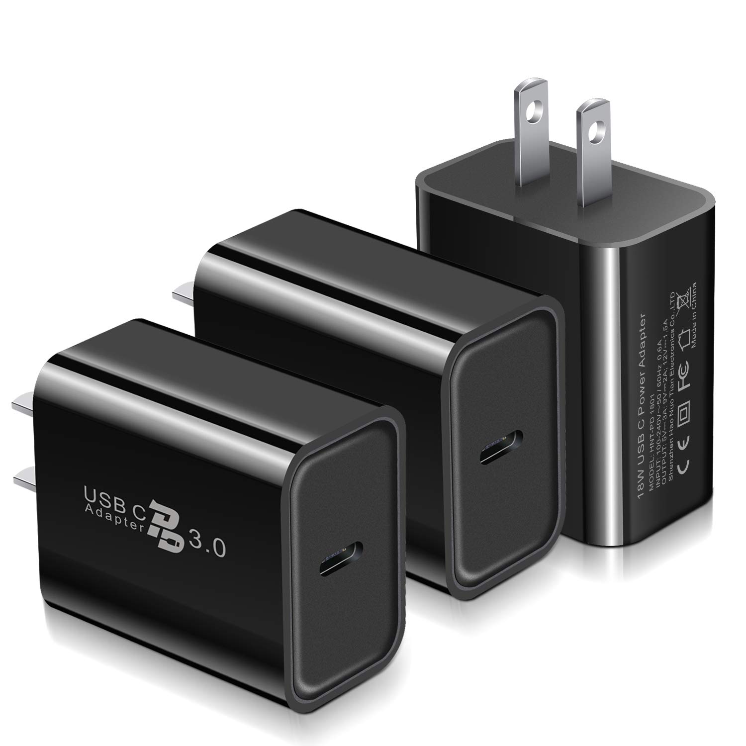 20W USB C Wall Charger 3-Pack, PD 3.0 Fast Charging Block - Compatible with iPhone 14/13/12/11 Pro Max, iPad Mini/Pro, AirPods Pro, Samsung Galaxy S22/S21/S20 - Fast Phone Charger for Home, Office & Travel (Black)