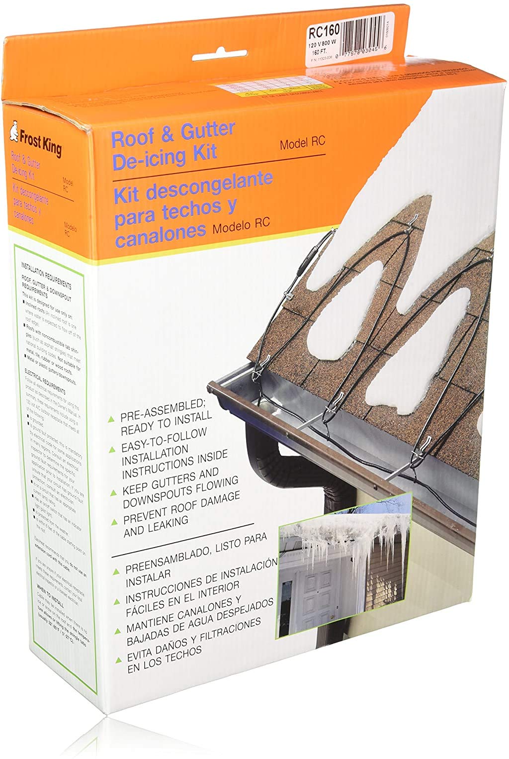 Frost King RC 120V 800W 160Ft Electric Roof De-Icing Cable Kit - Black | Heated Roof Cable for Snow & Ice Removal | Perfect for Gutters, Downspouts & Roof Edges in Winter