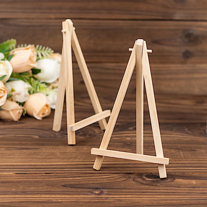10 Natural Wooden Mini Easel Place Card Holders - Wedding Table Number Stands for Reception, Party, and Event Decor