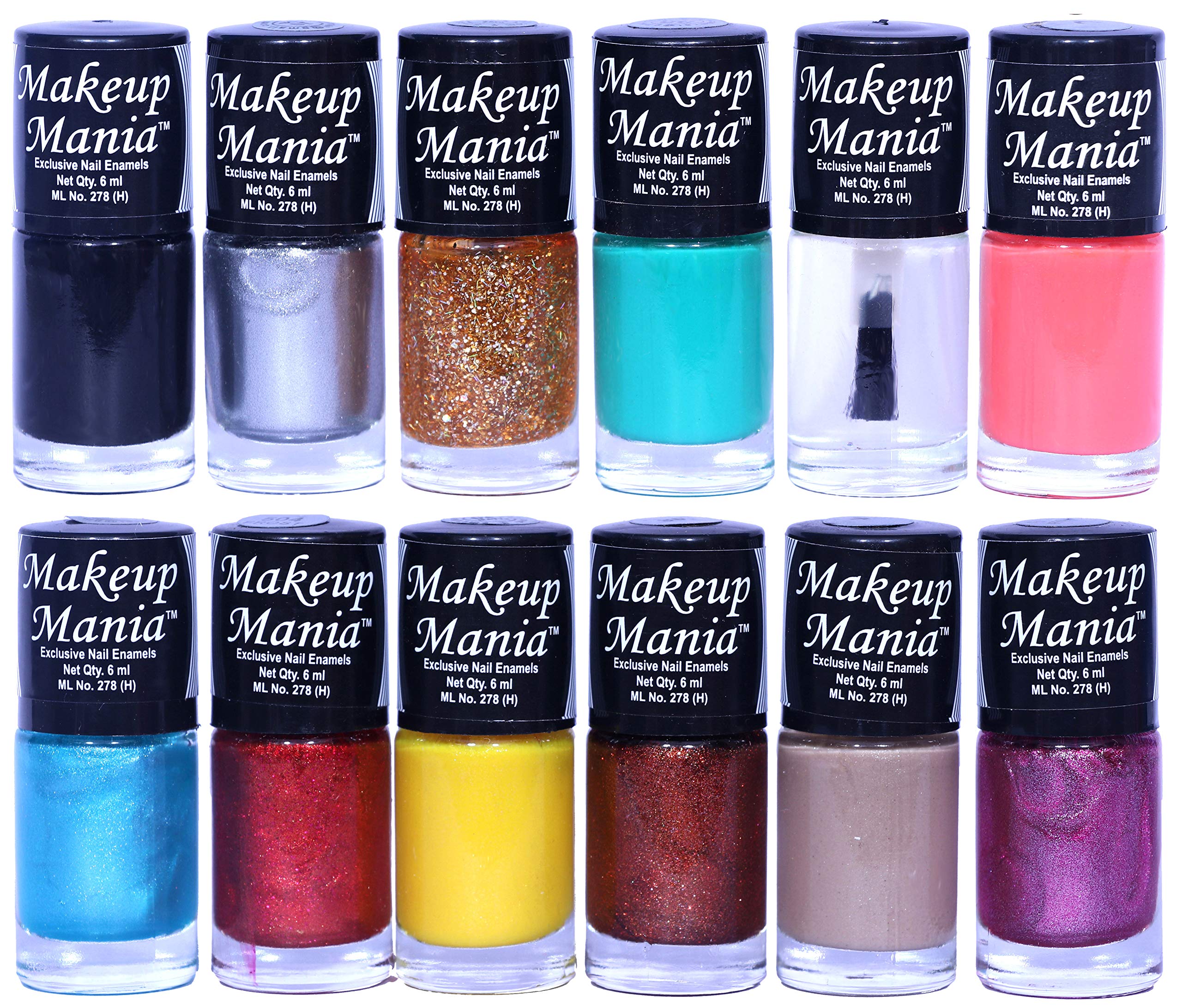 Makeup Mania 12-Piece Nail Polish Set - 6ml Each, Vibrant Multicolor Combo No.112 - Perfect for Home Manicures, Parties & Gift Giving