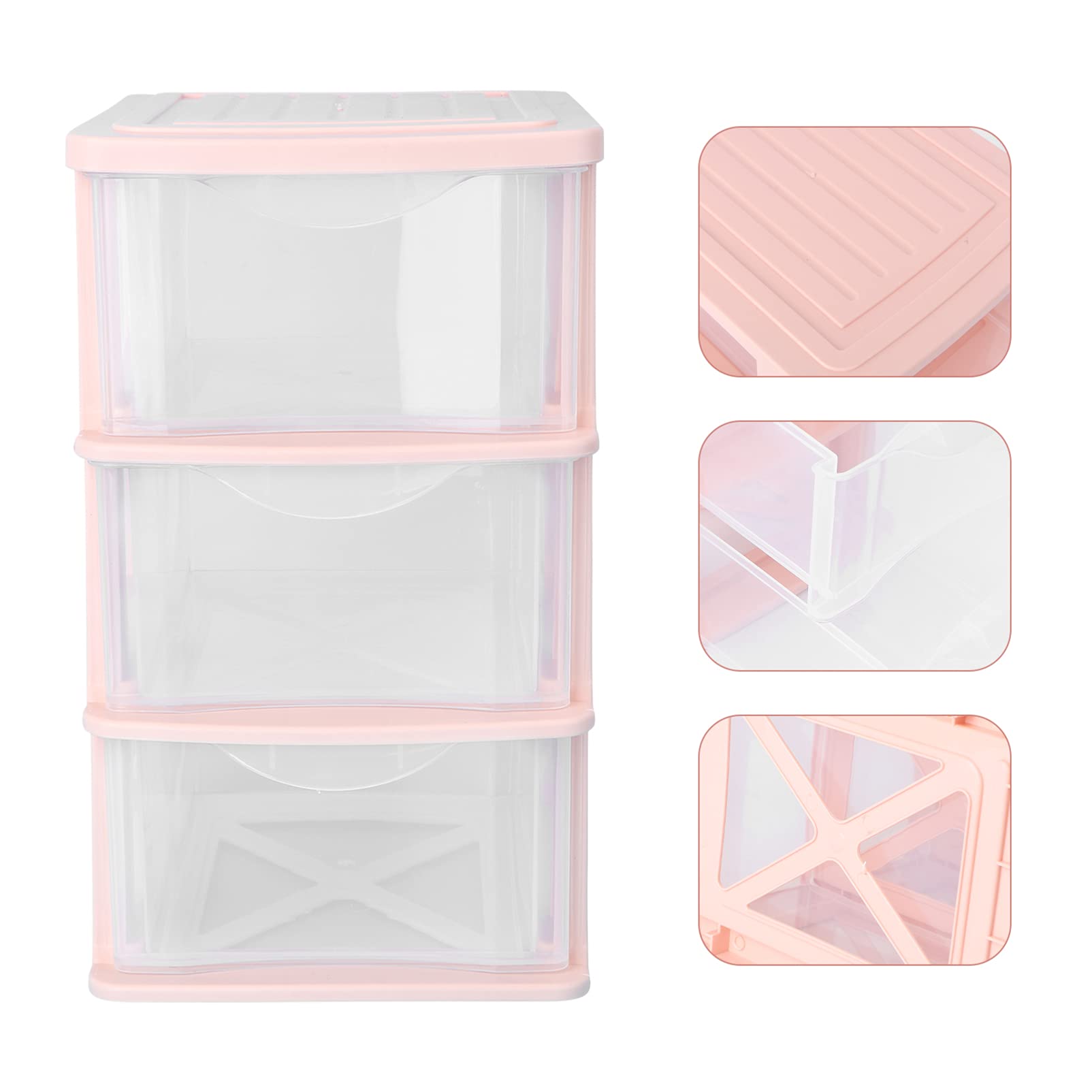 Yardwe 3-Tier Clear Plastic Drawer Organizer - Pink for Home & Office Storage