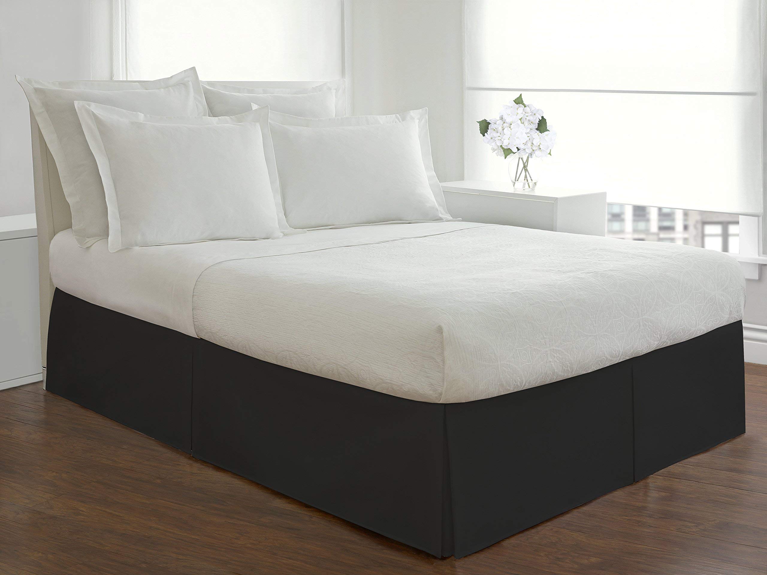 Premium 26-inch Drop Egyptian Cotton 600 Thread Count Pleated Bed Skirt - Split Corners for Easy Installation, Queen Size Black - Perfect for Hotel-Style Bedroom Decor & Luxury Bedding Ensembles