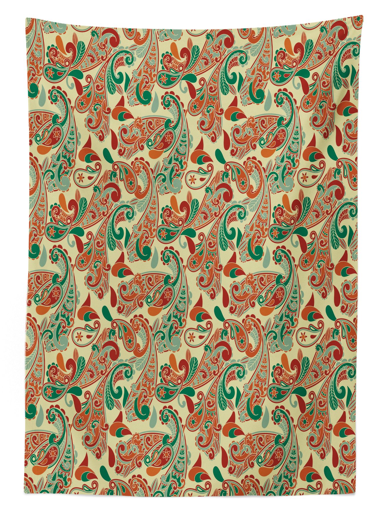 Ambesonne Bohemian Tablecloth - Washable Outdoor Picnic Table Cover with Paisley Leaves & Ethnic Motifs, 58x104 Inches, Hunter Green & Ruby Orange - Perfect for Garden Parties, BBQs, and Boho Home Decor
