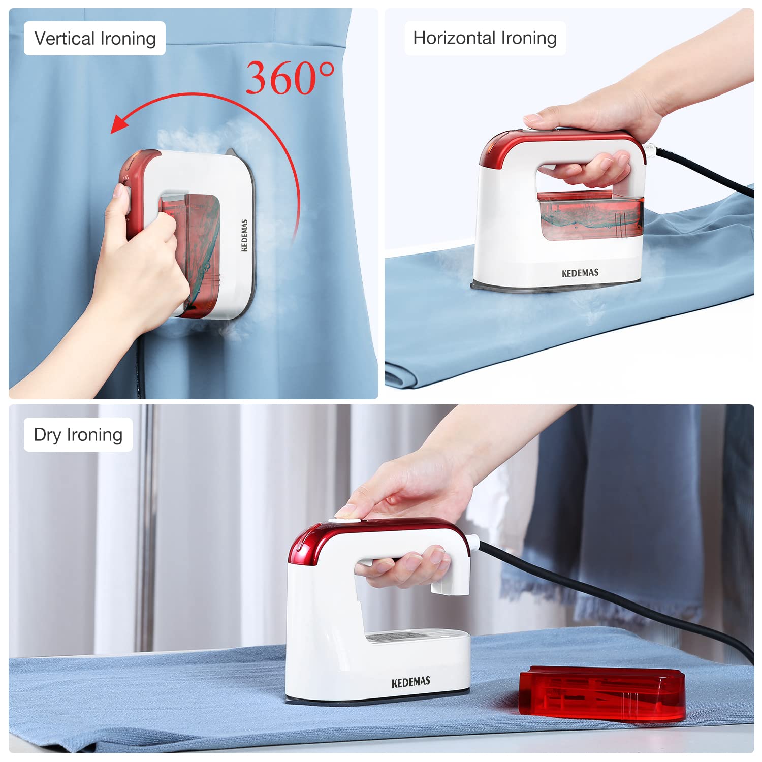 1300W Portable Travel Steamer Iron for Clothes - Fast Wrinkle Remover with 100ml Large Water Tank | Compact Mini Garment Steamer for All Fabrics | Ideal for Home, Travel & Business Use (Red, 120V Only)
