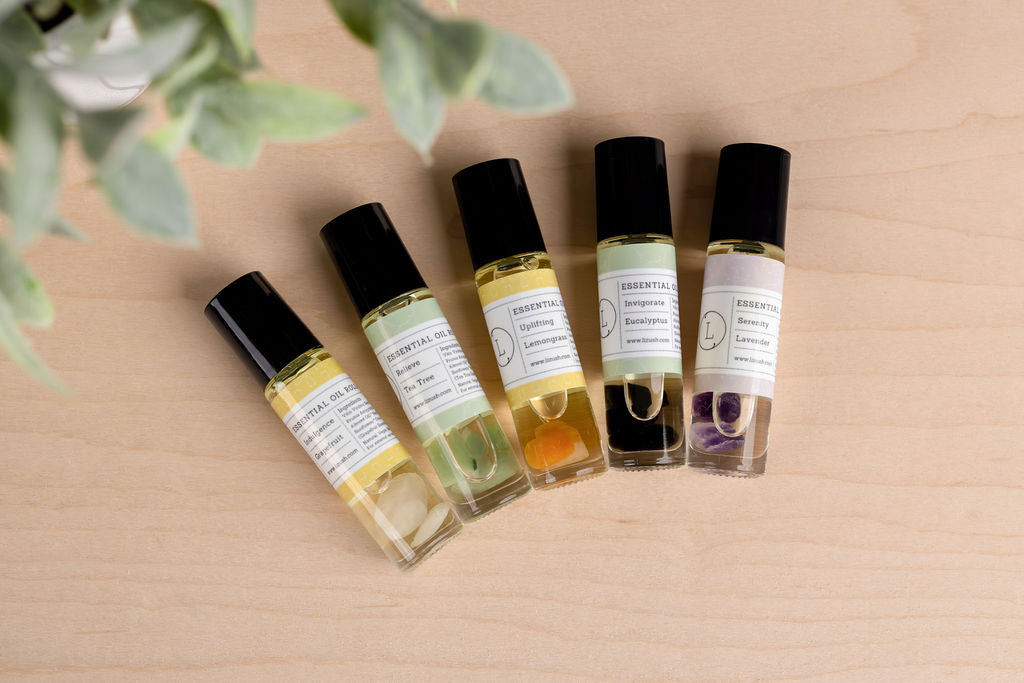 5-Piece Essential Oils Roll On Set with Healing Crystals | Aromatherapy for Stress Relief, Sleep & Meditation | Perfect for Home, Office & Travel Use