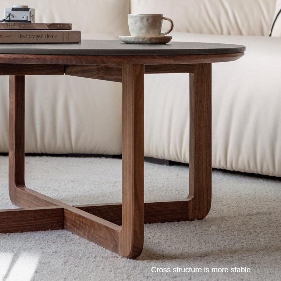 Solid Black Walnut Wood Coffee Table with Rock Surface - Rustic Modern Living Room Furniture for Home Decor