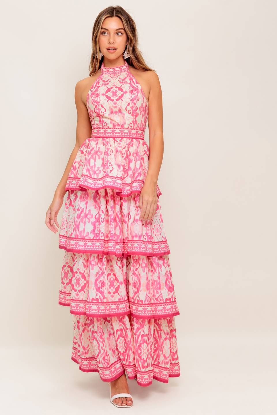 MALLORY Women's Printed Maxi Dress - Fuchsia & Ivory Floral Summer Dress for Beach, Vacation & Casual Wear