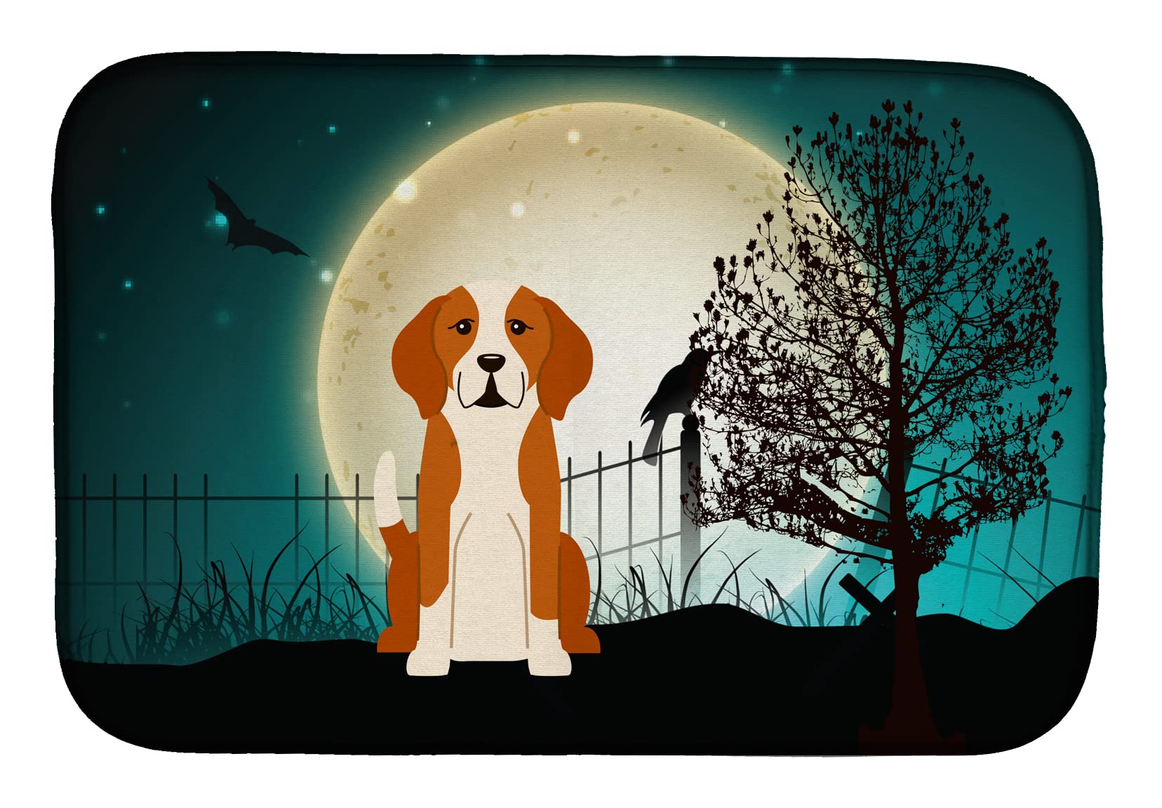 Halloween Scary English Foxhound Dish Drying Mat - Absorbent Kitchen Countertop Pad (14x21 Inch) | Multicolor Non-Slip Drainer Mat for Halloween Decor & Kitchen Use