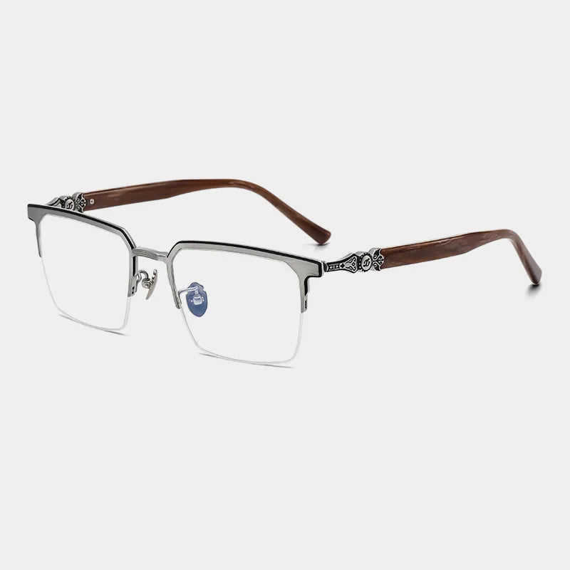 Unisex Black Semi-Rim Square Titanium Eyeglasses Frame 46860 - Lightweight & Durable for Work, Reading & Fashion