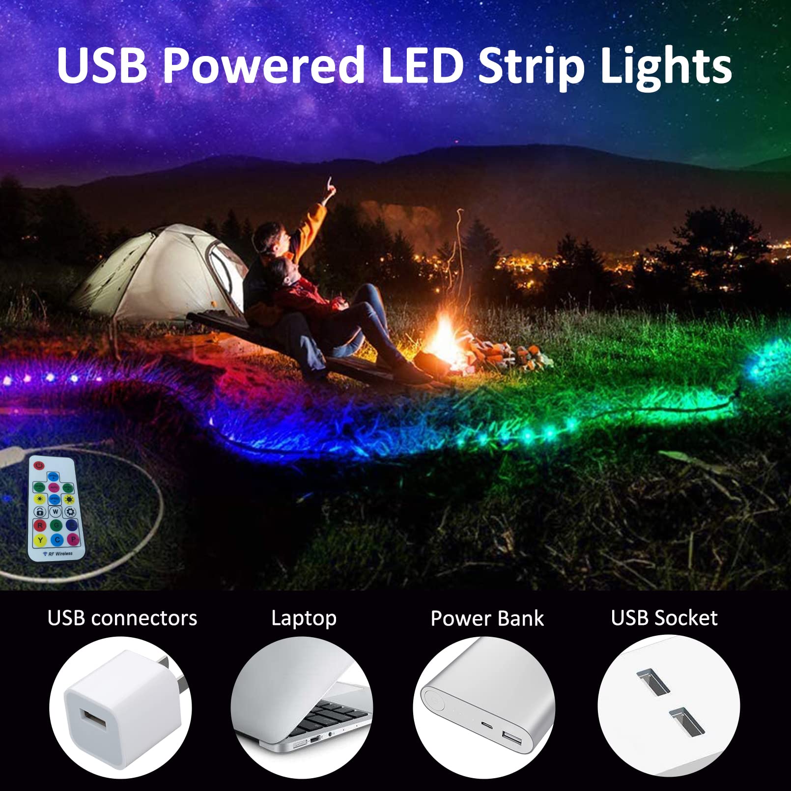 RGB LED Strip Lights 2M USB Powered with Remote - for TV Backlight & Home Decor