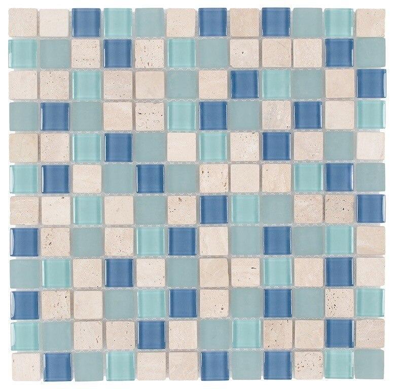Premium Glass Travertine Aqua Blend Mosaic Tile - Waterproof Kitchen Backsplash, Bathroom Wall & Shower Tile - Elegant Home Decor for Modern Interiors