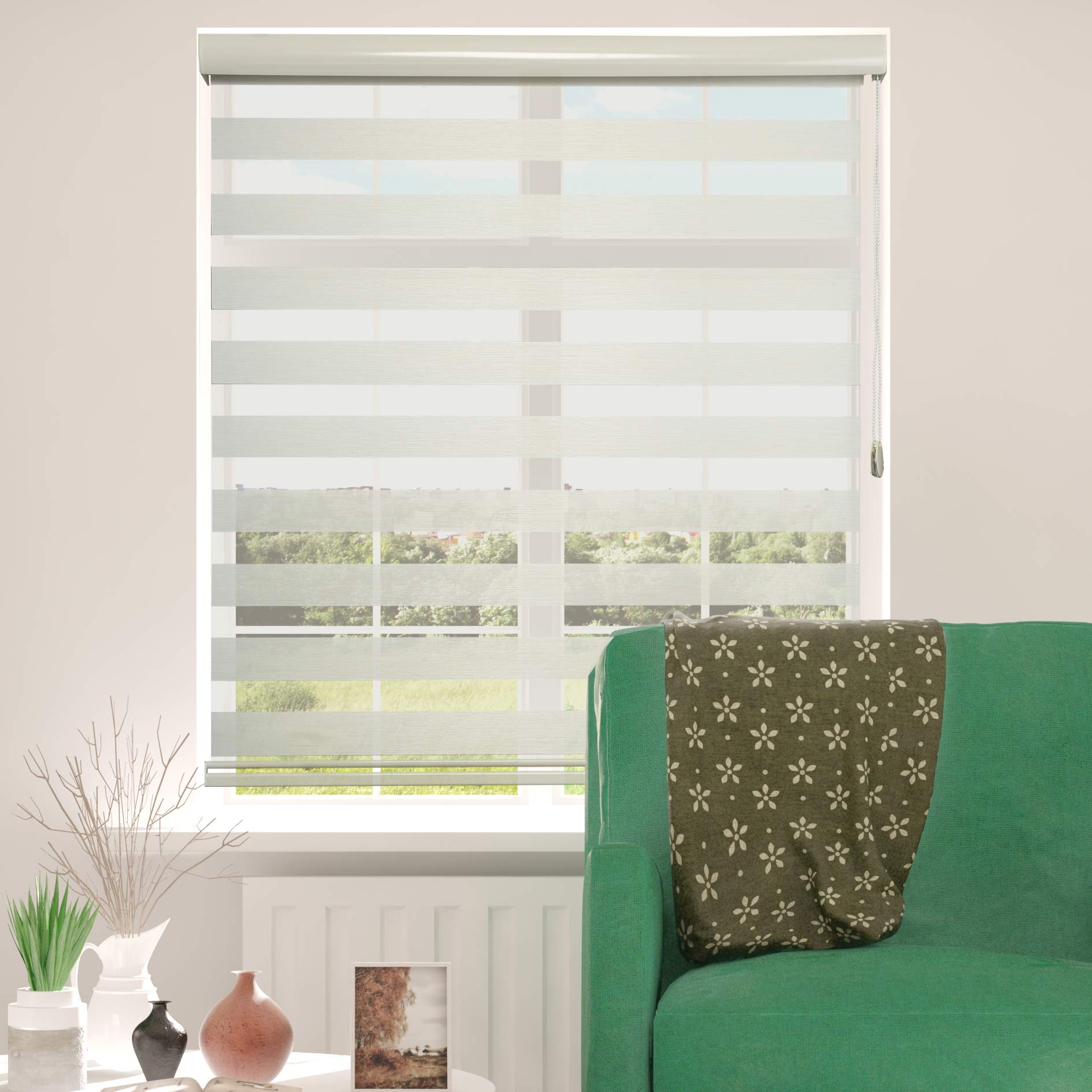 Custom Size Zebra Blinds Roller Sheer Shades - Light Filtering Window Treatments for Day & Night Privacy - Maximum Height 72