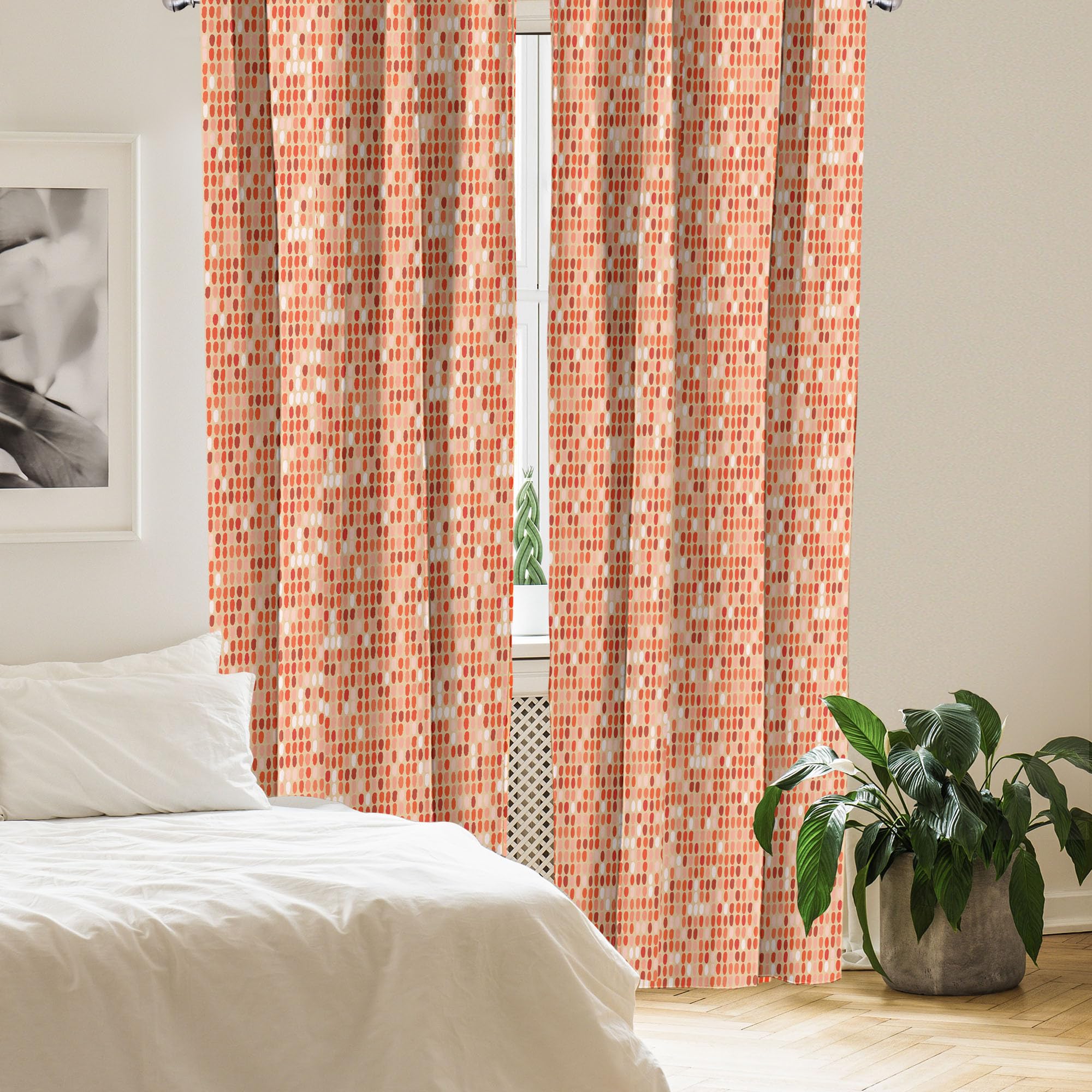 Ambesonne Modern Geometric Window Curtains - Orange Circle Pattern Lightweight Drapes with Rod Pocket, 2 Panels 28x84 Inches for Living Room & Bedroom Decor