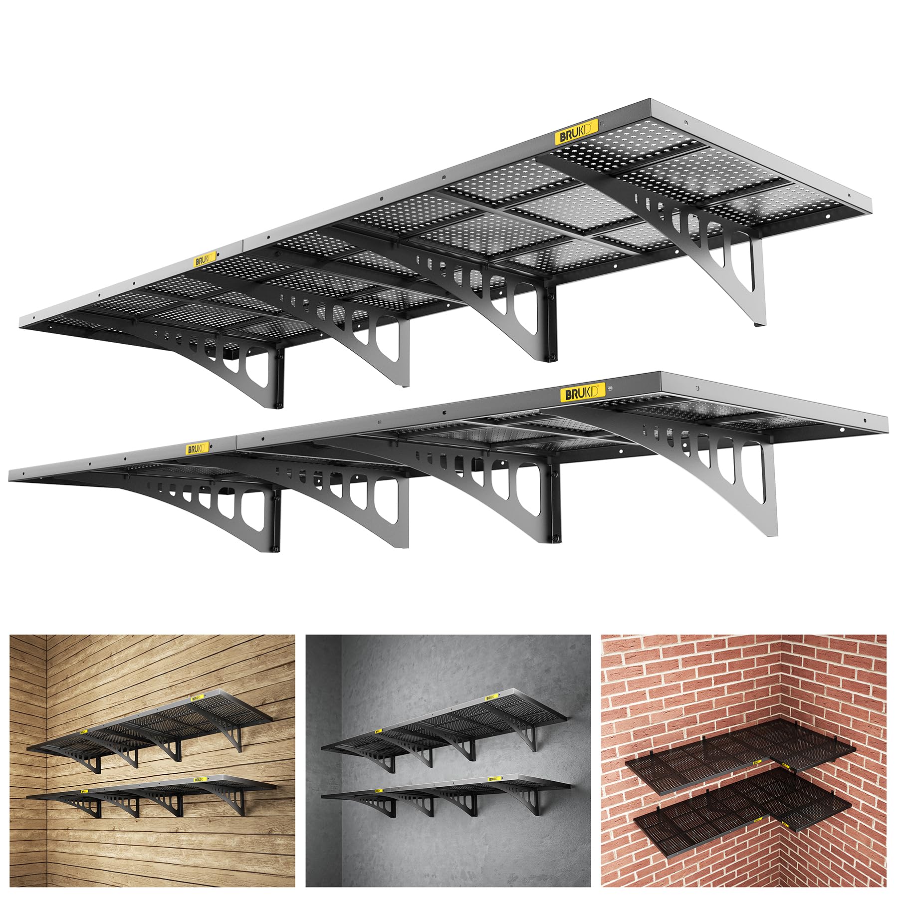 4-Pack 2x3ft Adjustable Wall Mounted Floating Shelves - Heavy Duty Garage Storage Racks for Garage, Kitchen, Living Room & Office Organization - Space Saving Wall Shelves for Home Decor & Storage (Black)