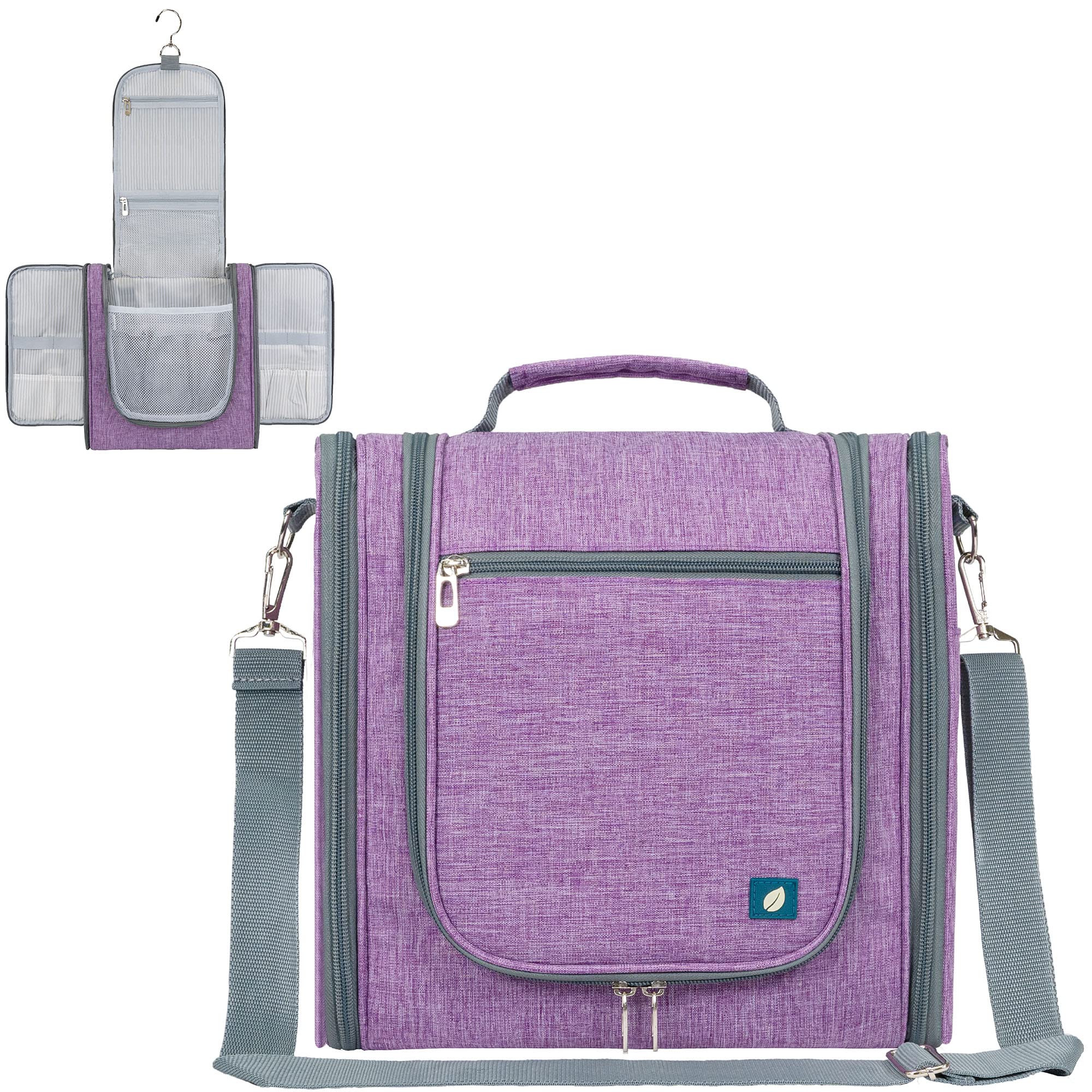 PAVILIA Large Hanging Toiletry Bag for Women & Men - Waterproof Travel Cosmetic Organizer with Multiple Pockets - Perfect for Makeup, Toiletries & Travel Essentials (Purple) - Ideal for Vacation, Business Trips & Gym Use