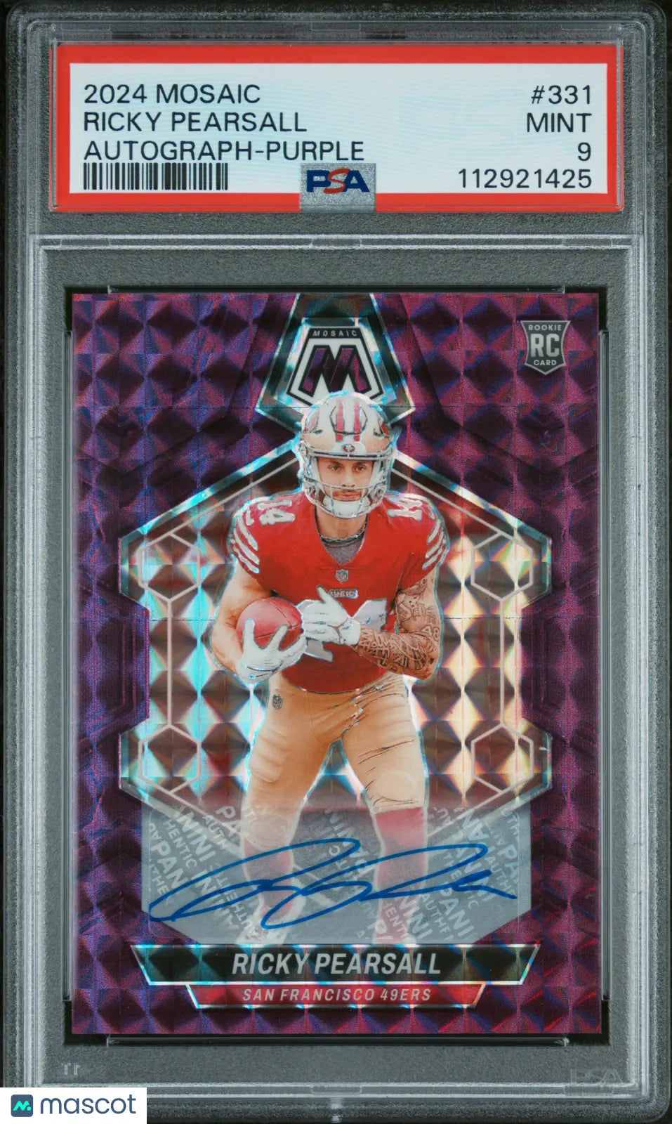 2024 Panini Mosaic Football Ricky Pearsall Rookie Card Autograph Purple PSA 9 /49 - Rare Collectible for Sports Memorabilia & Football Card Collectors
