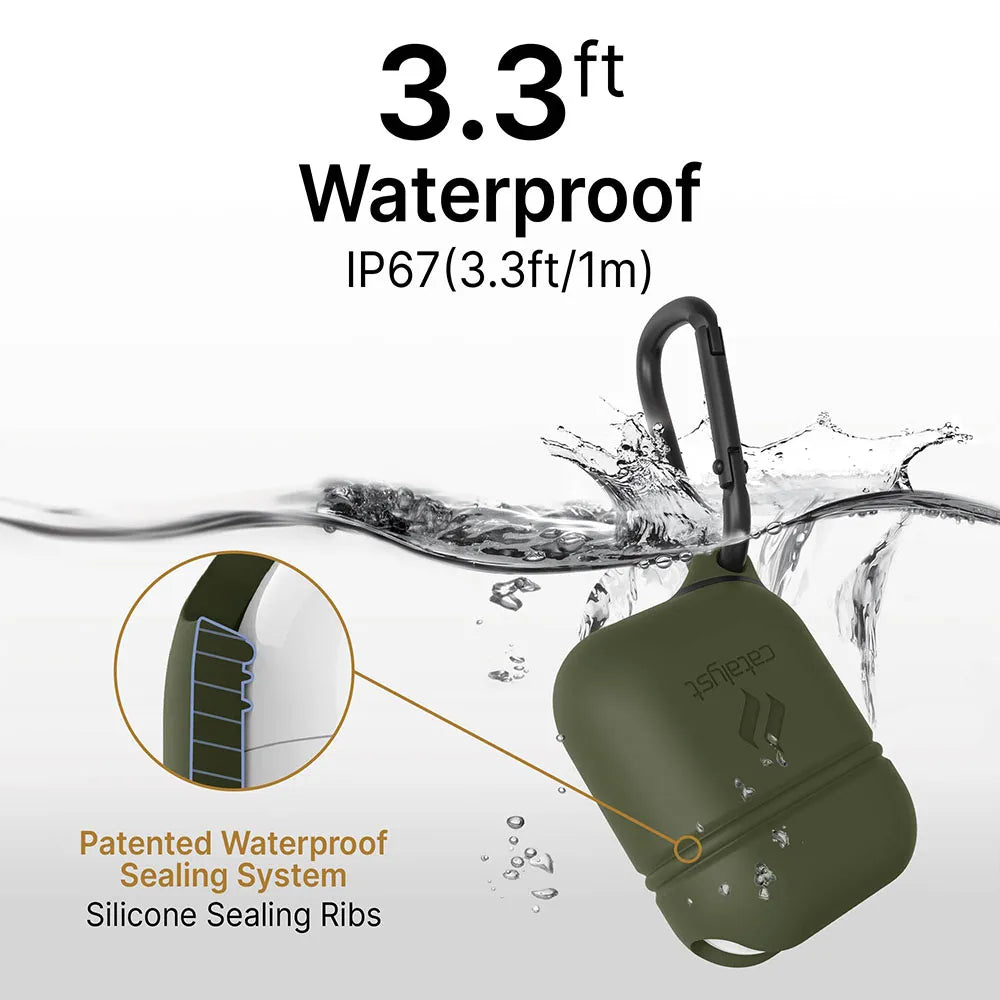 Waterproof Protective Case with Carabiner for AirPods 1st & 2nd Generation - Durable Cover for Gym, Running, Hiking & Outdoor Activities